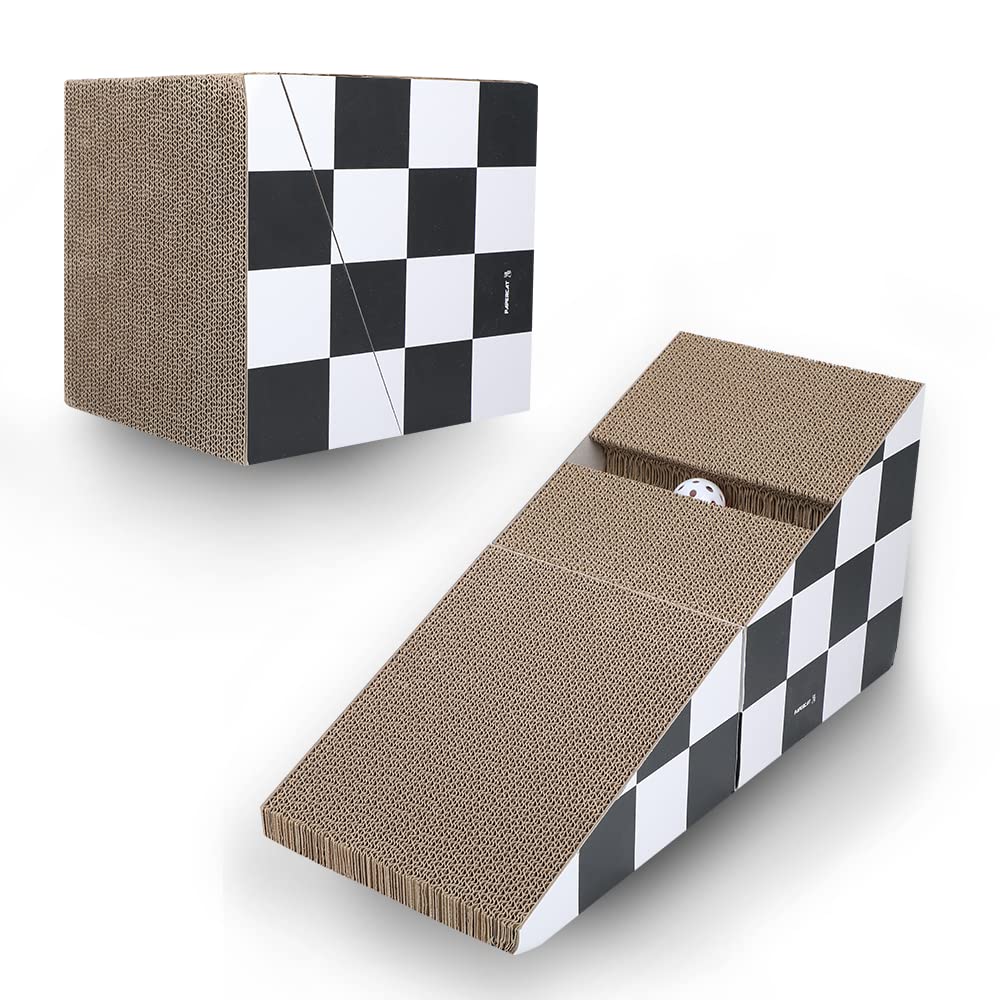 Cat Scratching Board With Ball, Triangle Cat Scratching Cardboard, Multiple Scratching Angles, 2-In-1 Scratching Lounge Bed, Recyclable And Durable, Furniture Protector, Black And White