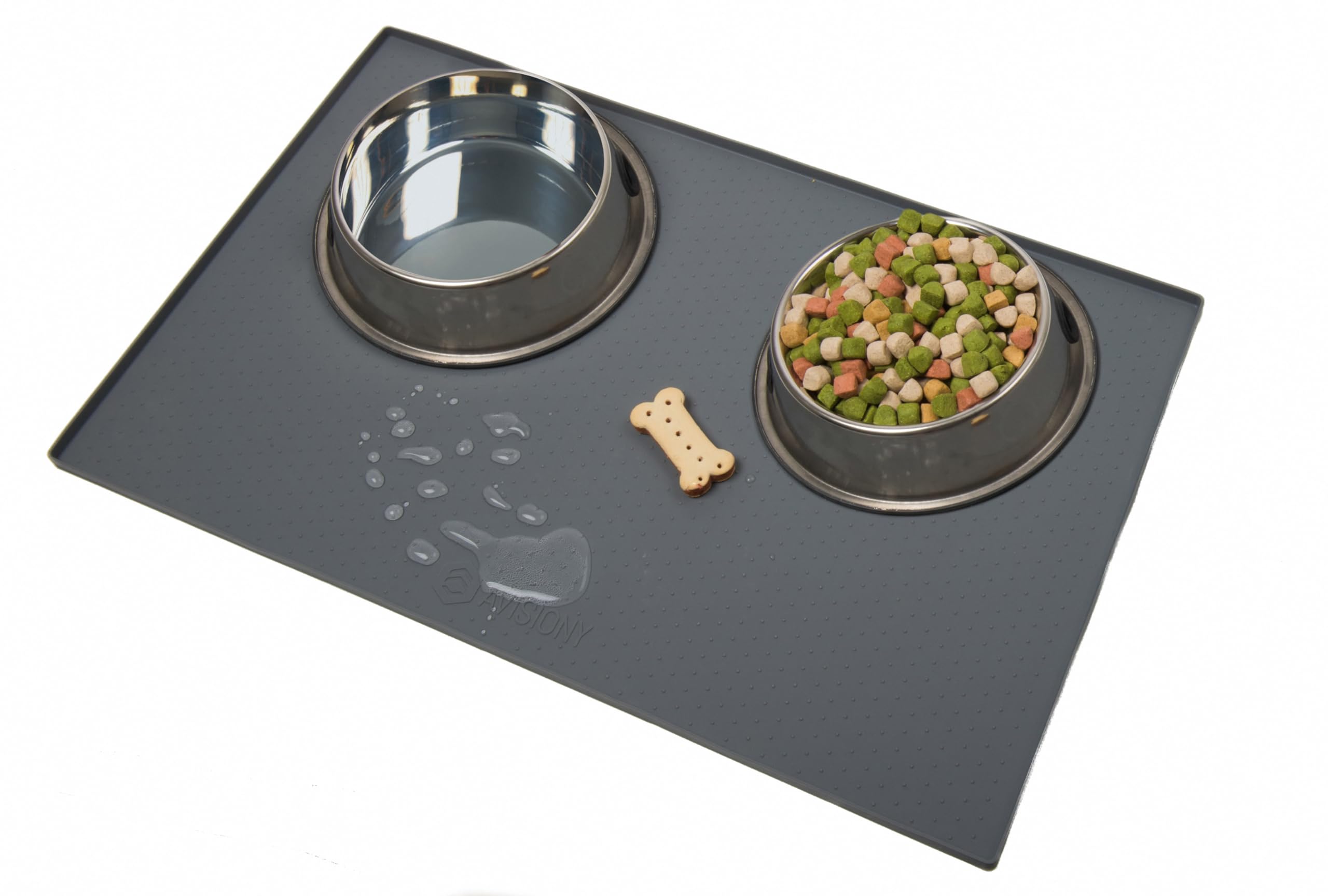 Dog Feeding Mat for Floors Waterproof, Anti-Slip Pet Food Mat with Raised Edges to Prevent Spills, 22 x 14 Brown Tray to Stop Fo