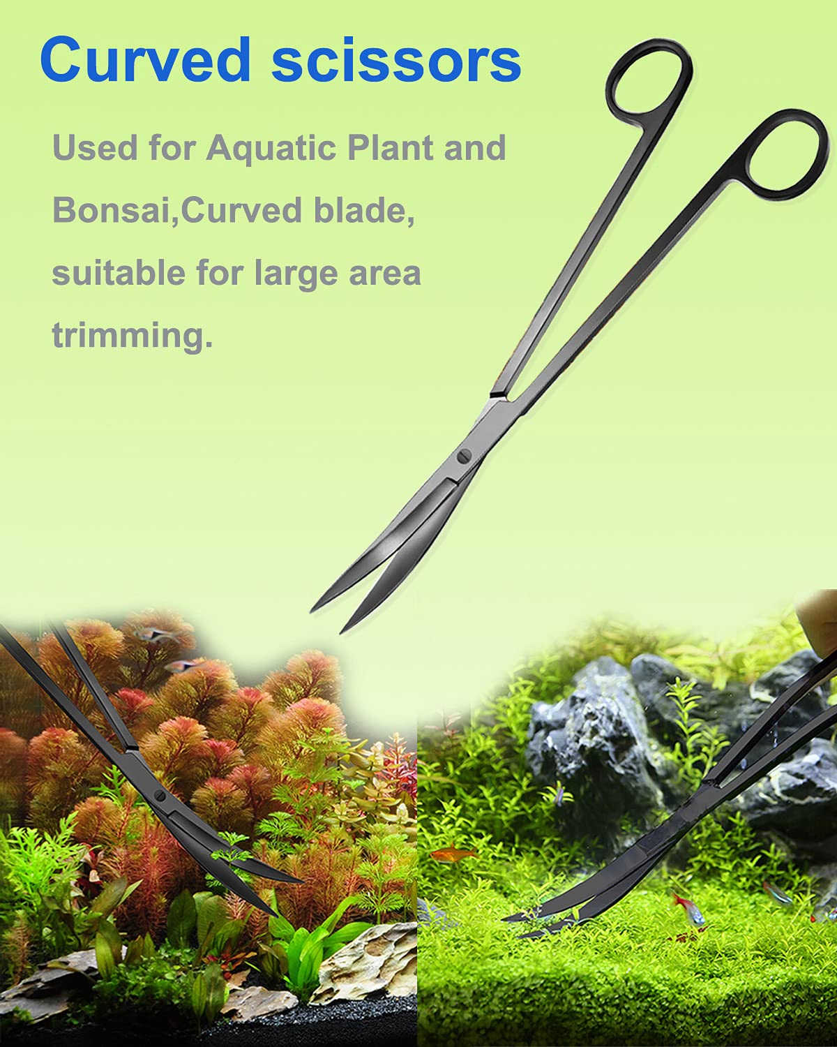 4Pcs Aquascaping Tools Kit, Long Stainless Steel Aquarium Plant Tools With Black Anti-Rust Coating, Aquarium Tweezers, Scissors, And Scrapers For Aquascaping Cleaning(Free Magnetic Tool Holder)