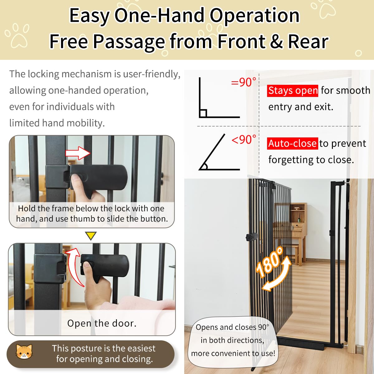 Lumizone Extra Tall Cat Gate 61.02 High Pressure Mounted Extra Wide 2025 New (17 Sizes) 1.37 Gap No Drilling Auto-Close One-Hand