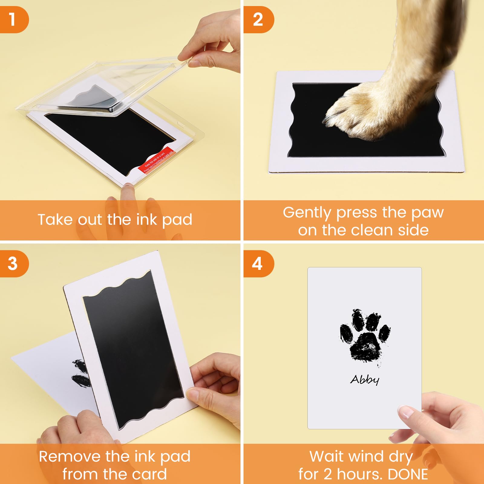 Nabance Paw Print Kit - 8 Inkless Print Pads & 16 Imprint Cards for Dogs & Cats - Black, Perfect for Small & Medium Pets