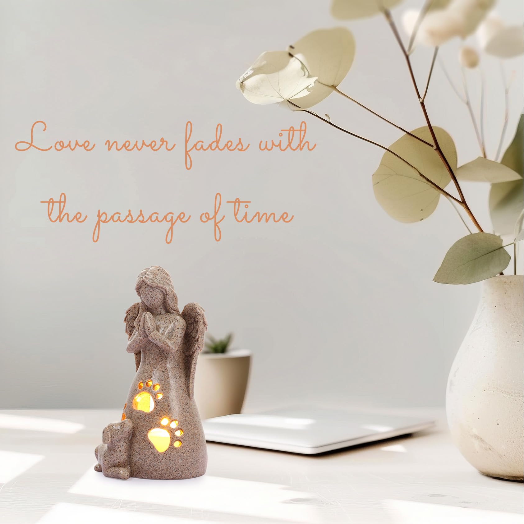 Bearae Dog Sympathy Gift - Candle Holder & Angel Statue For Pet Memorial