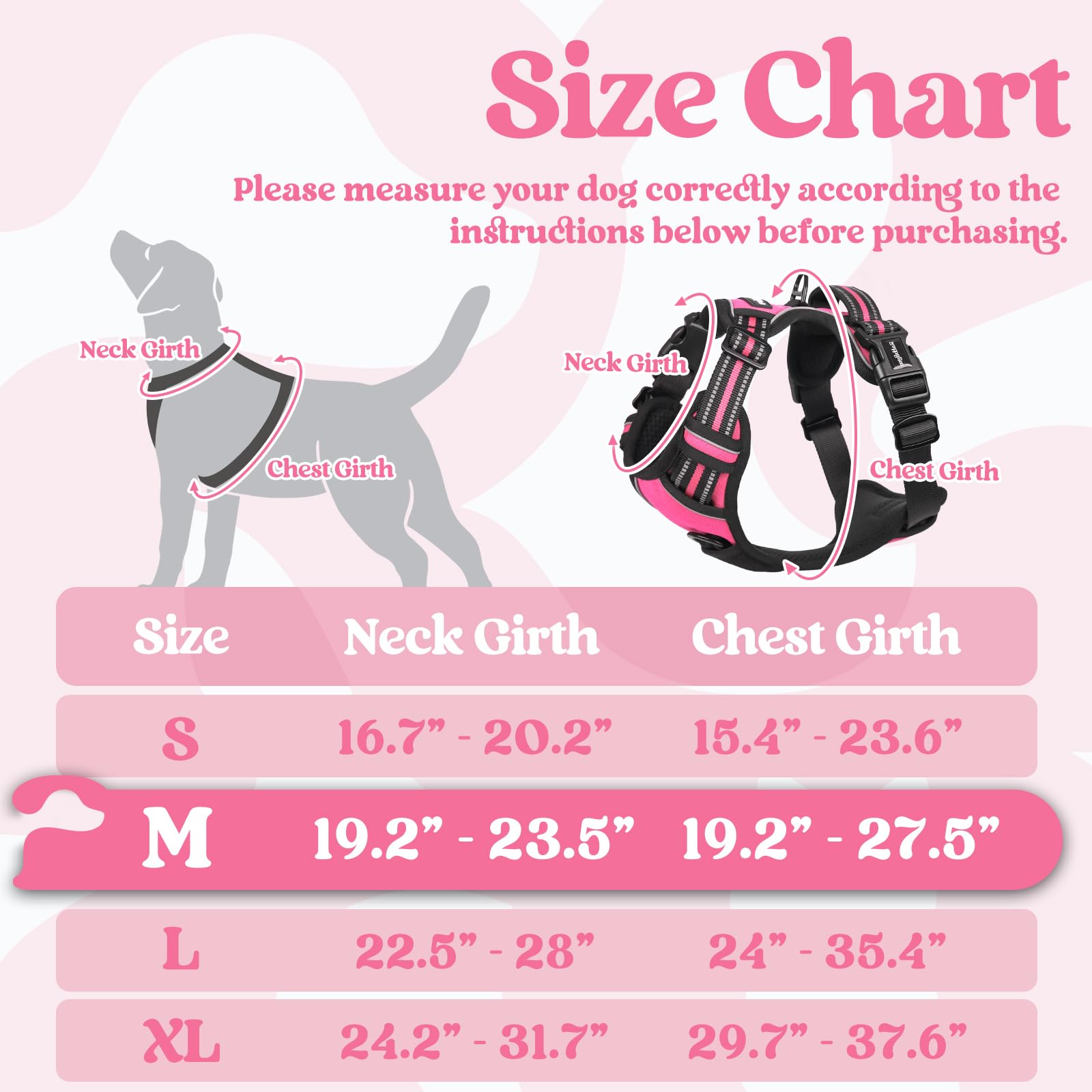 Rabbitgoo Dog Harness Medium Sized, No Pull Pet Harness With 3 Buckles, Adjustable Soft Padded Pooch Vest With Instant Control Handle, Easy Walking Reflective Pet Vest For Medium Dogs, Rose Pink, M