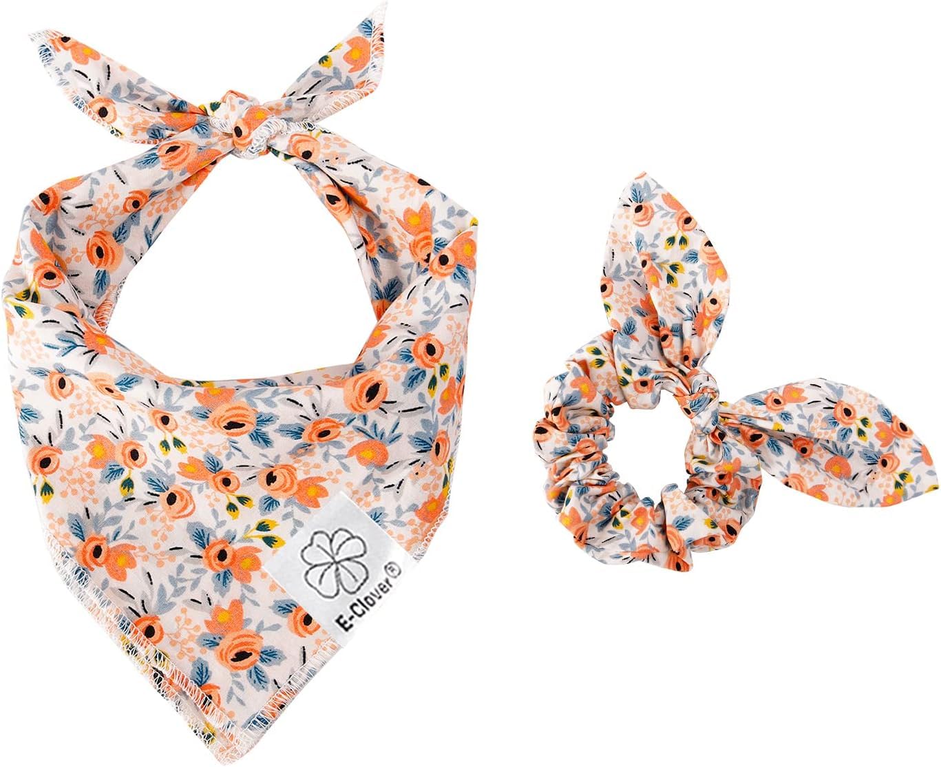 E-Clover Dog Bandanas & Matching Scrunchie Set Girl Cute Flower Dog Scarf Bibs Pet Bandana With Bow Tie For Small Dogs Puppy Own