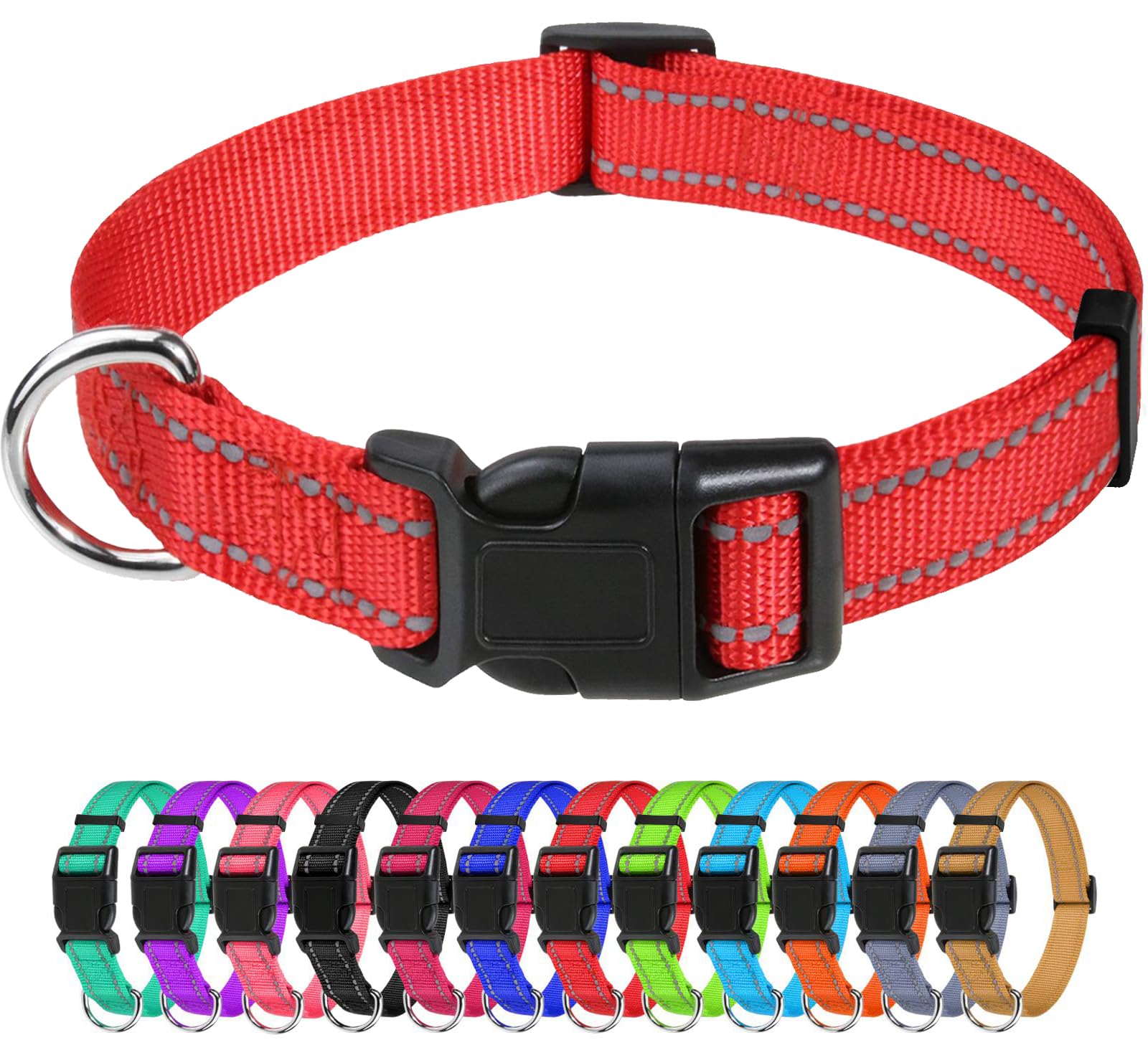 Tagme Reflective Nylon Dog Collars, Adjustable Classic Dog Collar With Quick Release Buckle For Small Dogs, Red, 3/4' Width