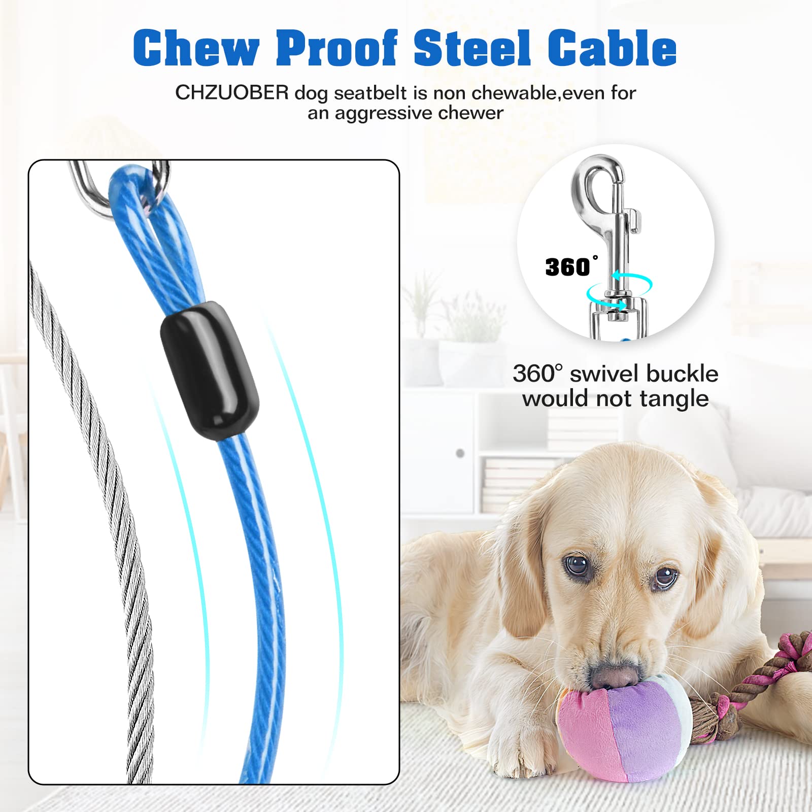 Chzuober Chew Proof Dog Car Seat Belt, 2 In 1 Steel Cable Dog Car Accessories Headrest Restraint Dog Seat Belt For Medium Large