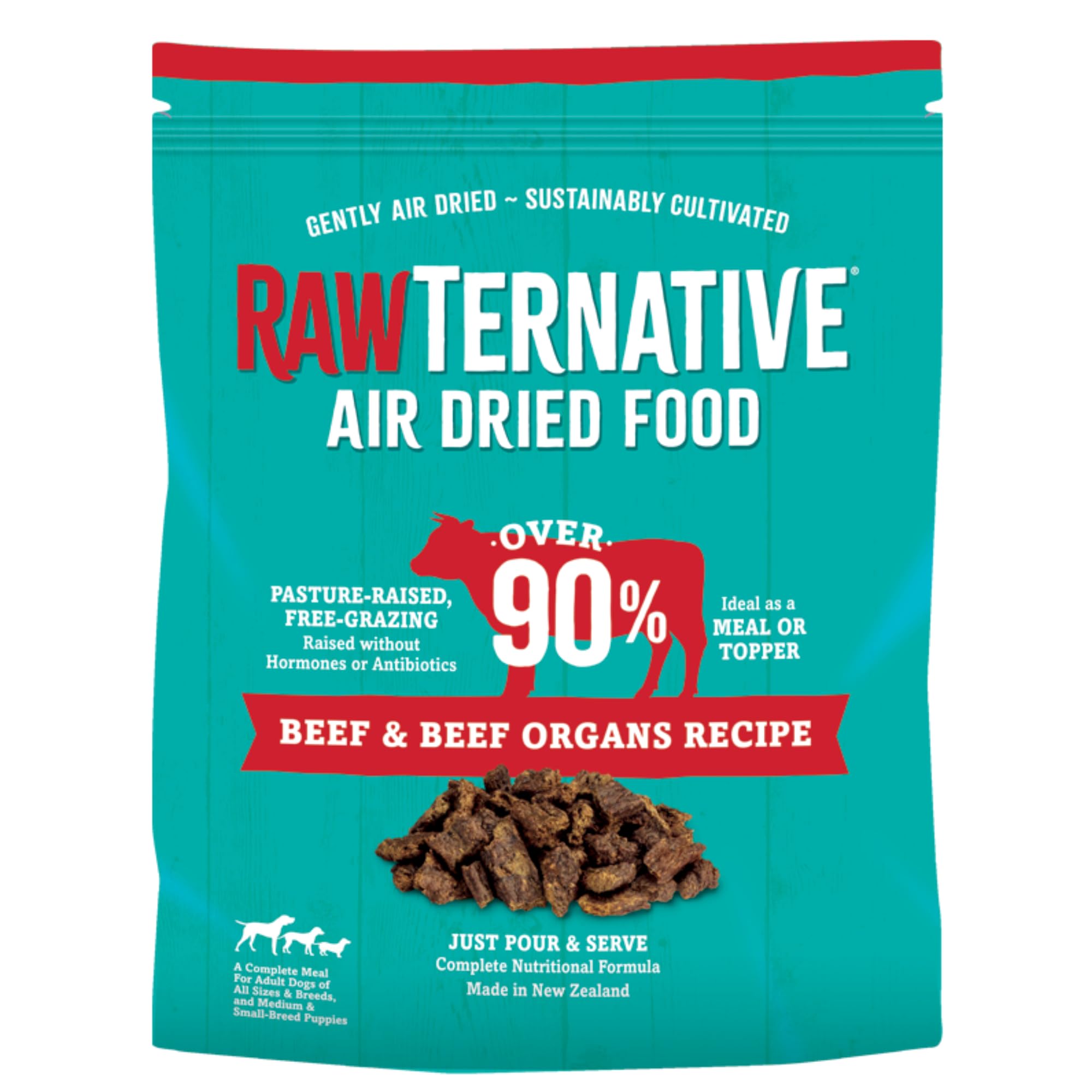 RawTernative Air Dried Dog Food, High Protein, Over 90% Real Beef & Beef Organs + New Zealand Green Mussels, Complete Meal or To