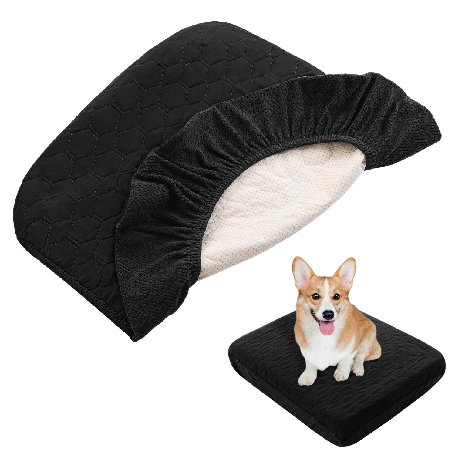 nanbowang Waterproof Dog Bed Covers Replacement Washable Pet Hair Easy to Remove, Dog Pillow Cover Quilted, Pet Bed Cover Lovely