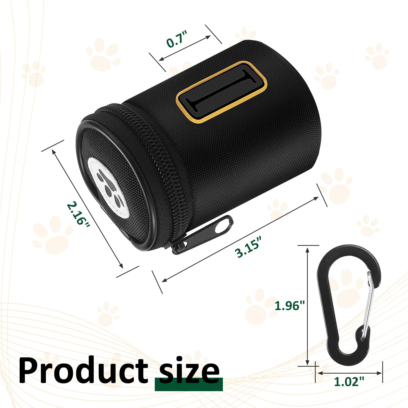 Dog Poop Bag Holder For Leash - Doggy Poop Waste Bag Dispenser Zipper Pouch With Carabiner Clip, 1680D Nylon Oxford Poop Bag Dis