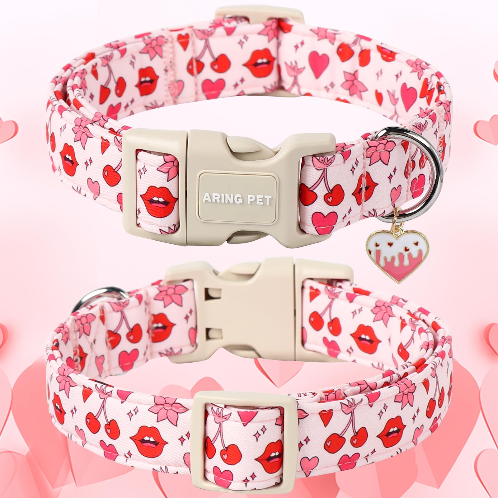 Aring Pet Valentine'S Day Dog Collar-Cute Pink Heart Dog Collars, Adjustable Valentine Lips Pet Collars Puppy Collar With Quick