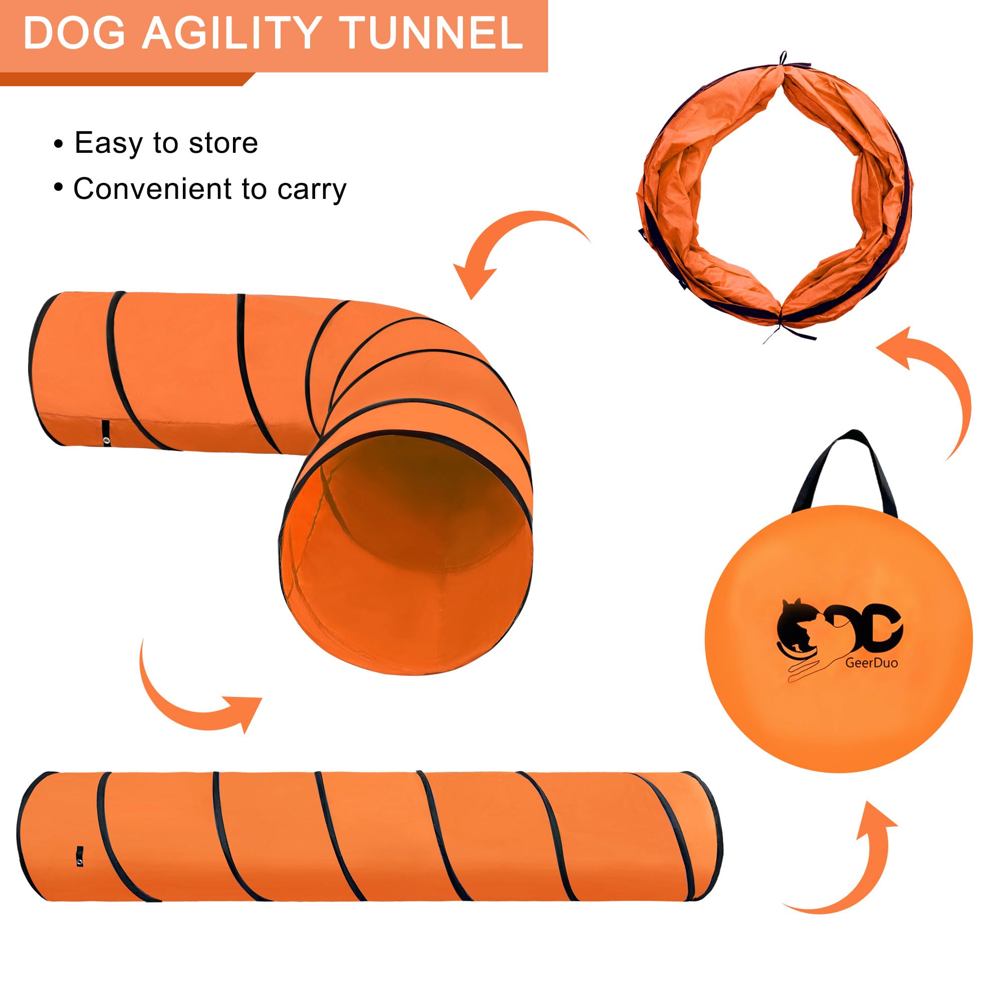 Geerduo Dog Agility Tunnel, Dog Agility Equipment, Dog Agility Training With Carry Bag (Orange)