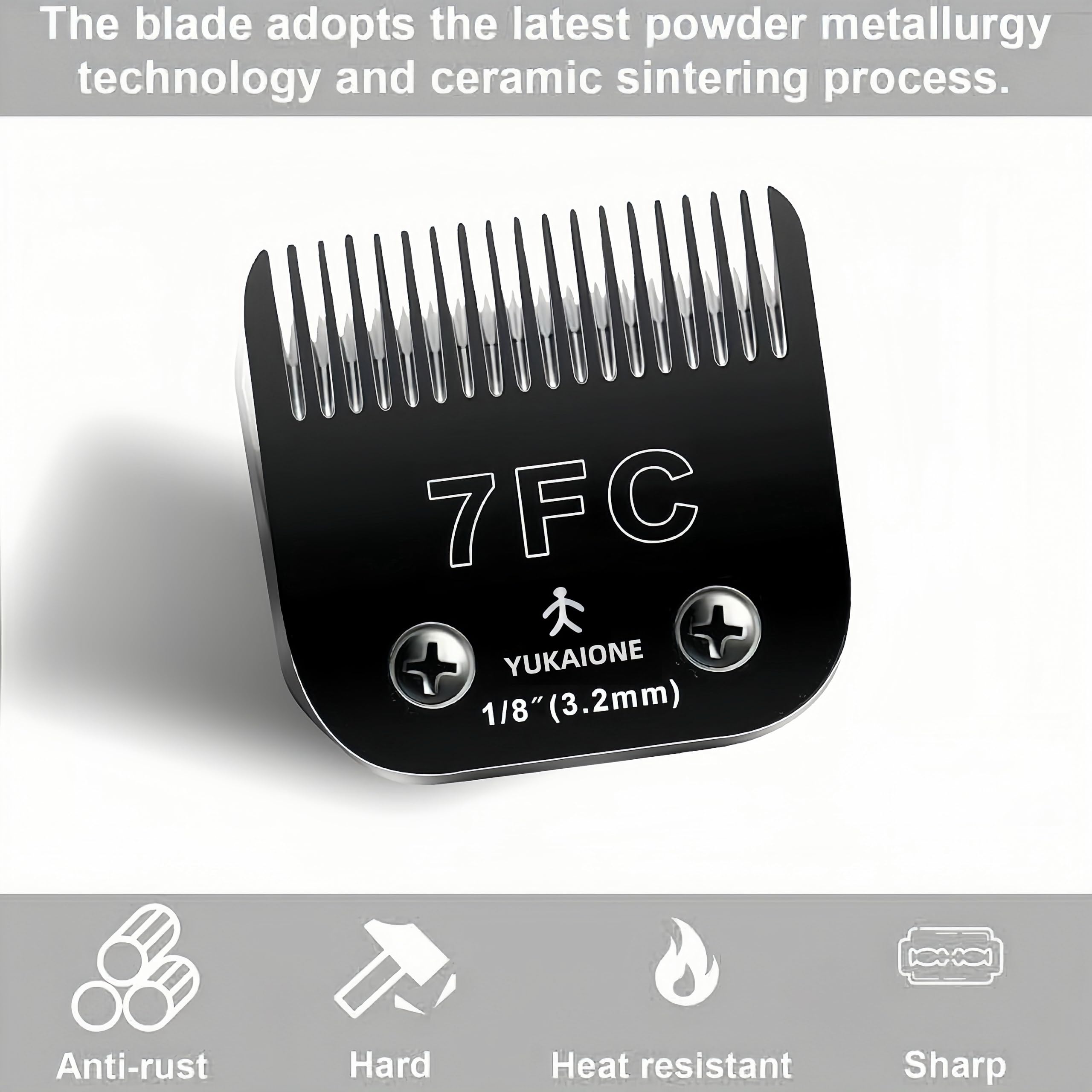 Yukaione 7F Dog Clipper Blade: Titanium Coated Sk2 Steel, Universal Fit For Andis, Oster A5, Wahl Km - 1/8'' Cut For Dogs & Cats