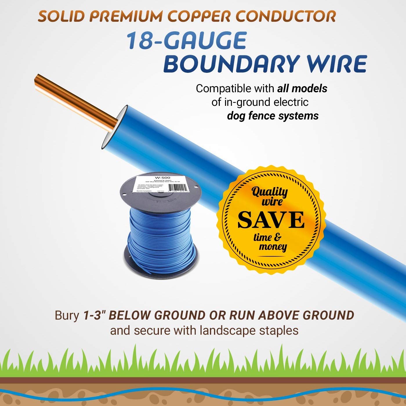 Educator 18 Gauge Boundary Wire For E-Fence Underground Fence Containment System For Dogs Premium Pure Solid Copper Outdoor/Dire