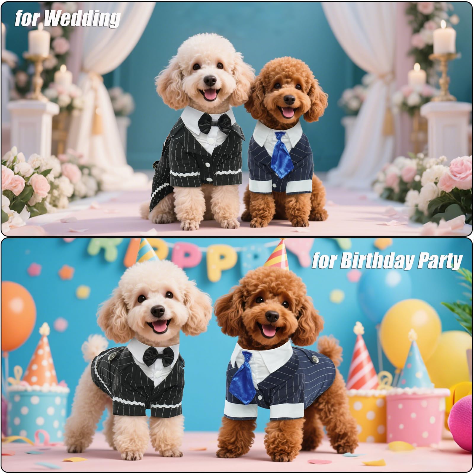 Dentrun Dog Tuxedo Costume With Bow Tie, Adjustable Wedding Halloween Party Suit For Small Medium Dogs, Puppy Formal Party Shirt
