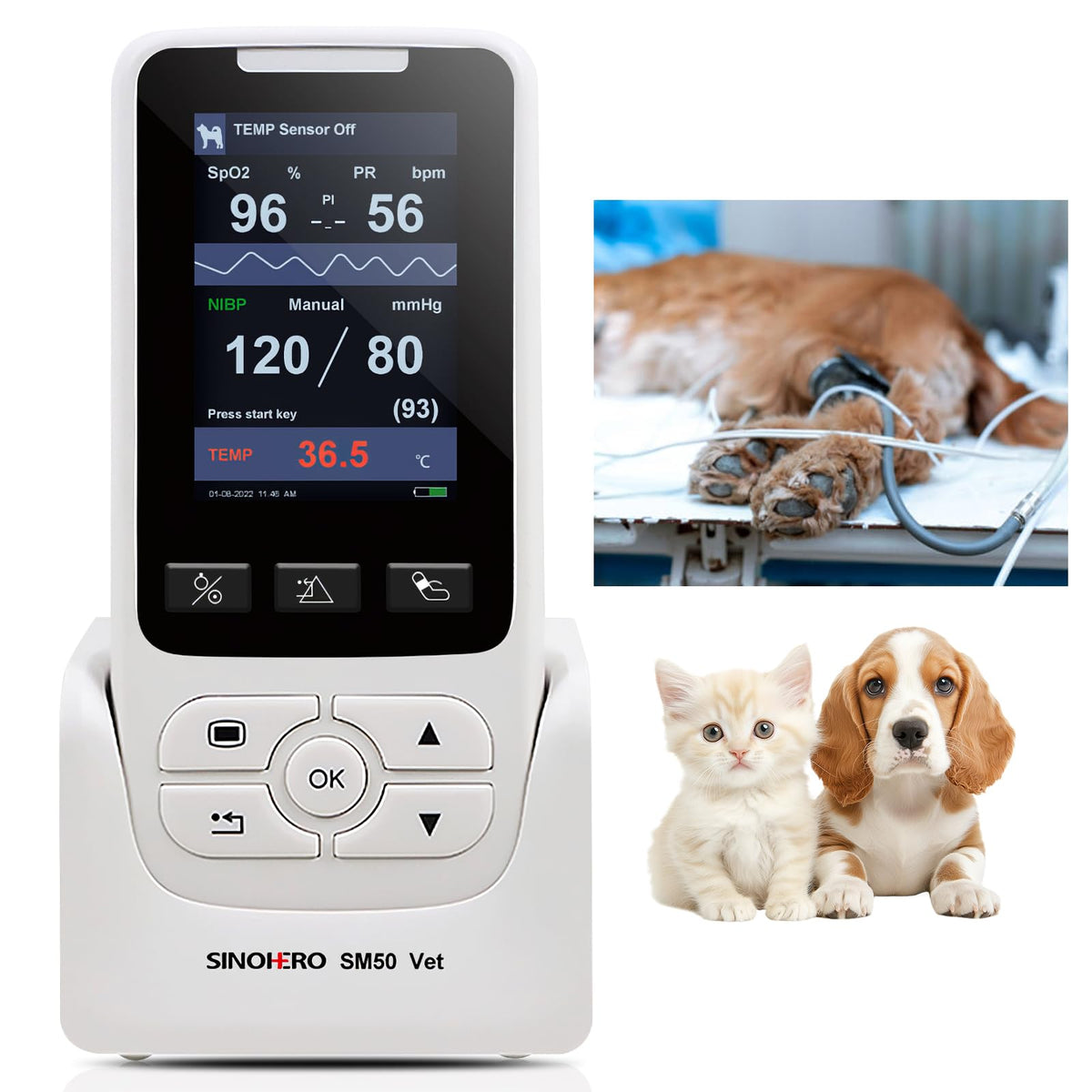 Sinohero Veterinary Monitor For Pet,Spo2/Temp/Nibp/Pr Spot Check Or Continuous Monitoring For Animal(Include Dogs And Cats) As C