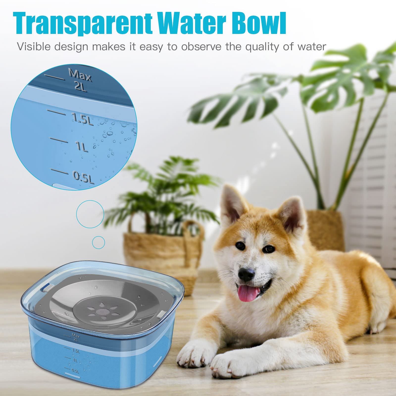 Upsky 70Oz Dog Water Bowl 2L No Spill Dog Bowl Large Capacity Slow Water Feeder, Spill Proof Dog Bowl Pet Water Dispenser Vehicl