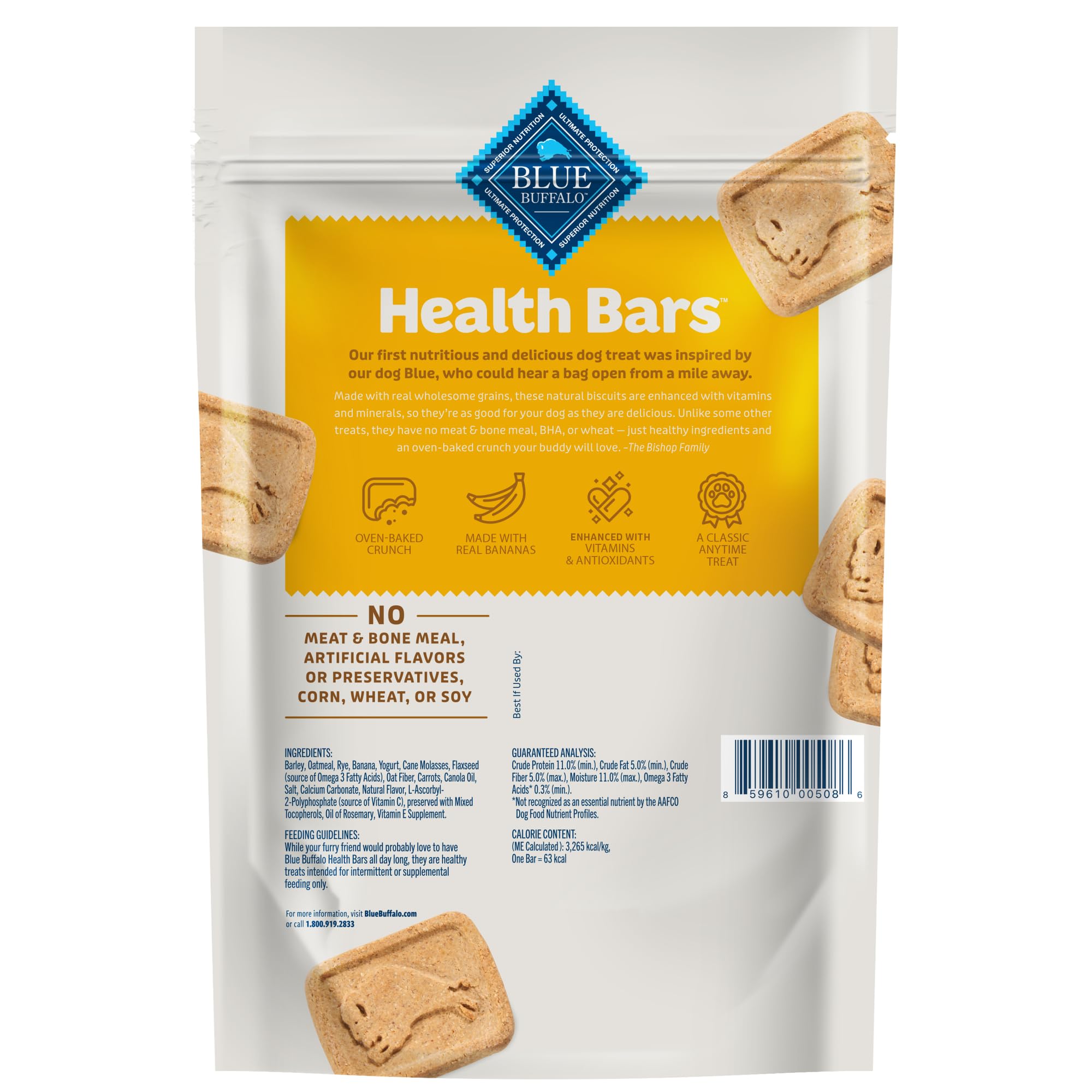 Blue Buffalo Health Bars Natural Crunchy Dog Treats Biscuits, Banana & Yogurt 16-oz Bag