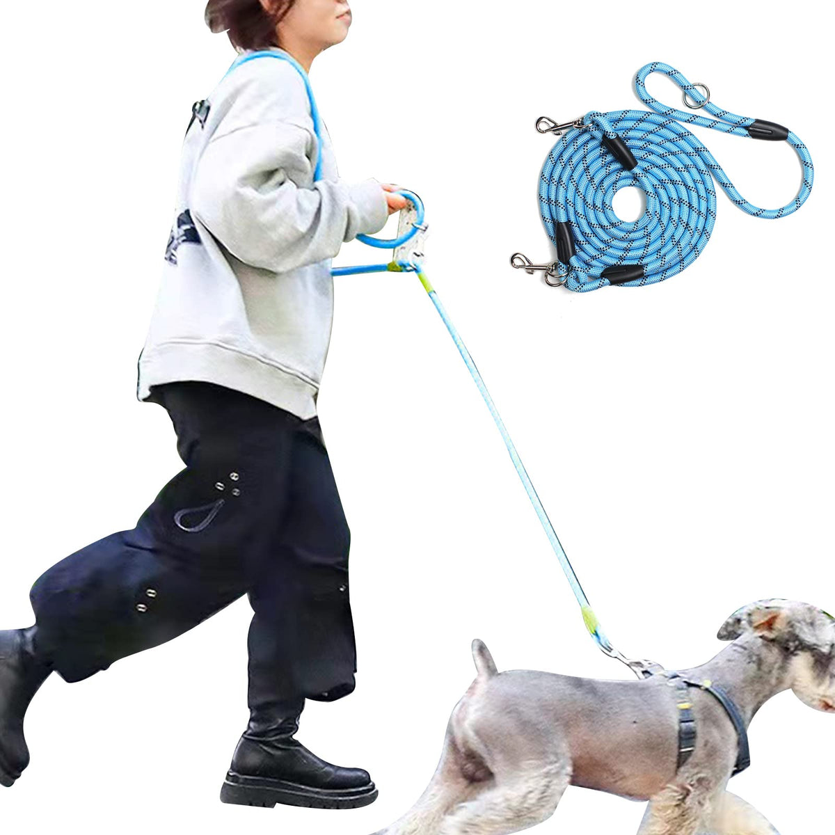 Jopoy Hands Free Dog Leash13Ft Rope Crossbody Dog Leash Reflective For Large Medium Small Dogs Walking, Jogging And Running,Dog Training Leash (Blue, 13Ft)