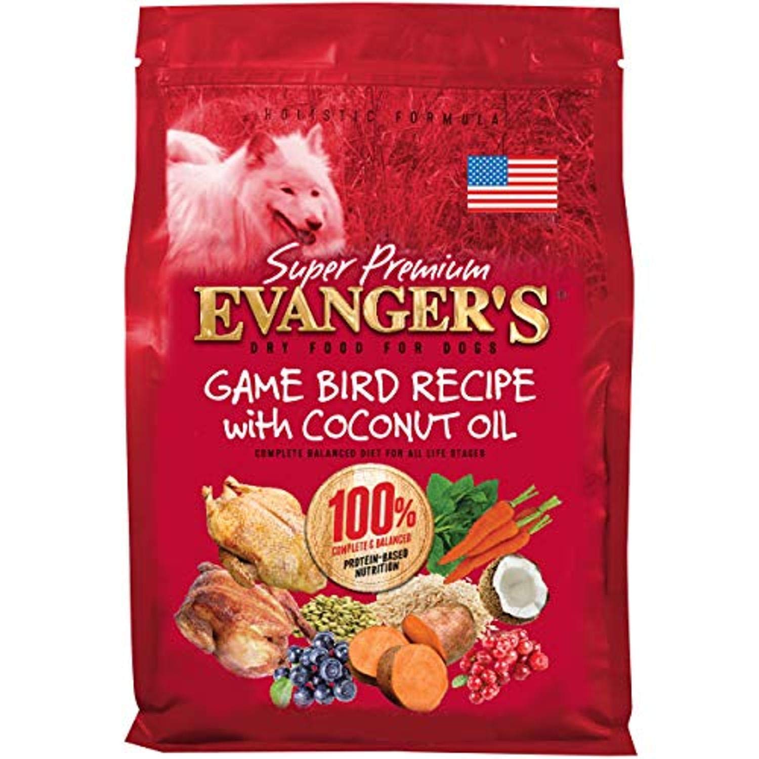 Evangers Super Gamebird Recipe with Coconut Oil Dry Dog Food - 4.4 lb Bag - Hypoallergenic Duck & Turkey Formula - Grain-Free, 