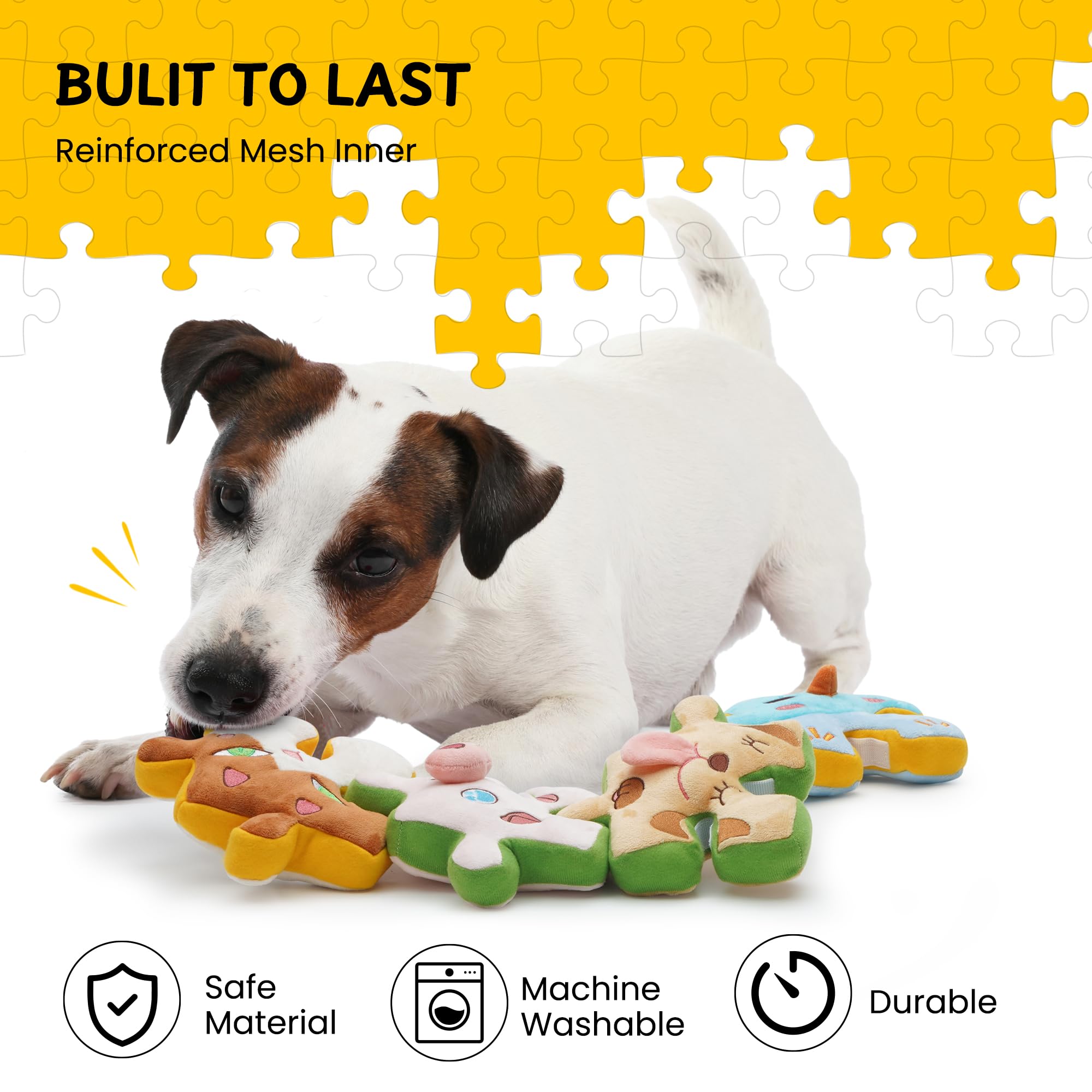 Nocciola Tearable Rip Pull Apart Squeaky Dog Puzzle Toys, 4 in 1 Enrichment Interactive Plush Stuffed Crinkle Chew Toys for Smal