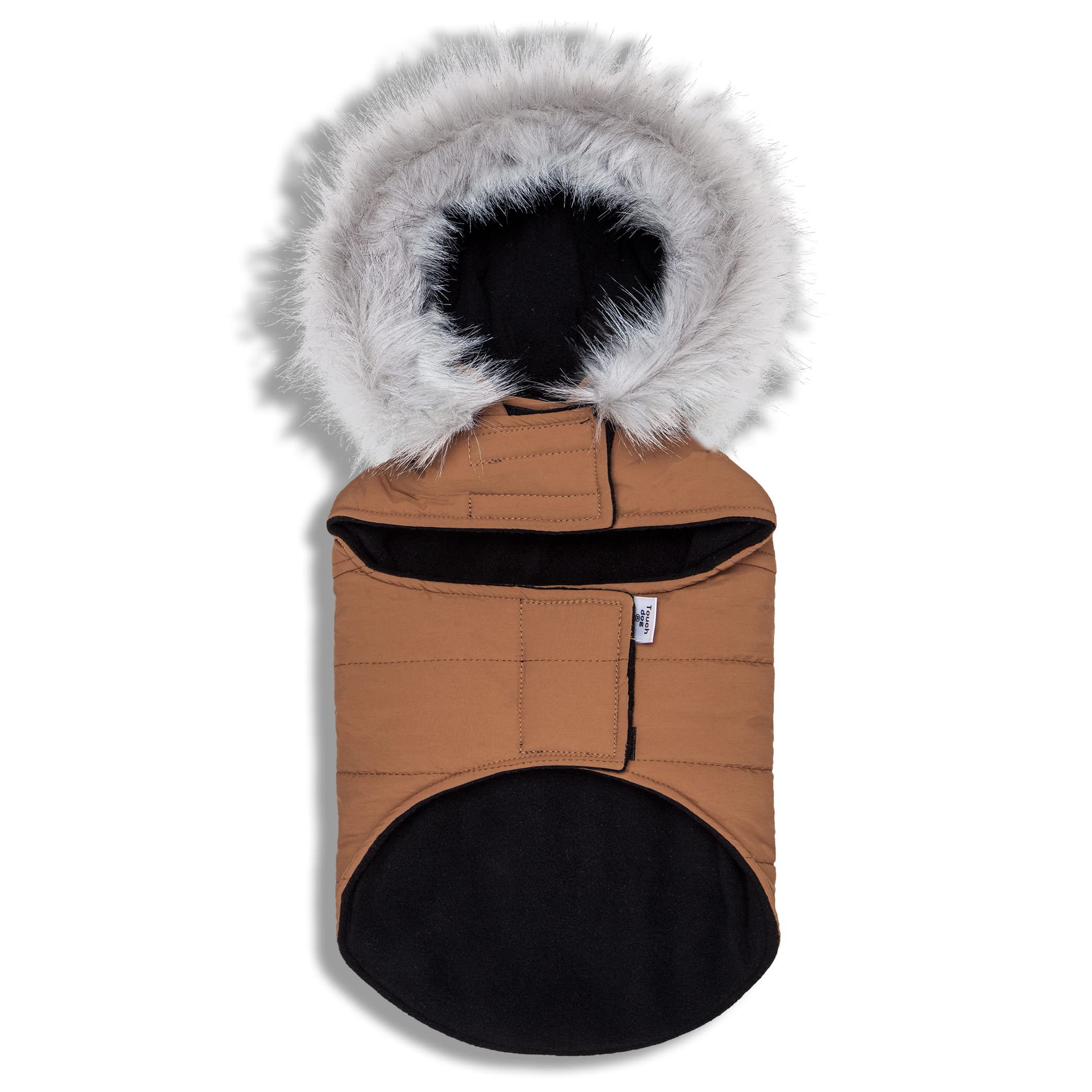 Touchdog Eskimo-Swag Duck-Down Parka Dog Coat, Large, Brown