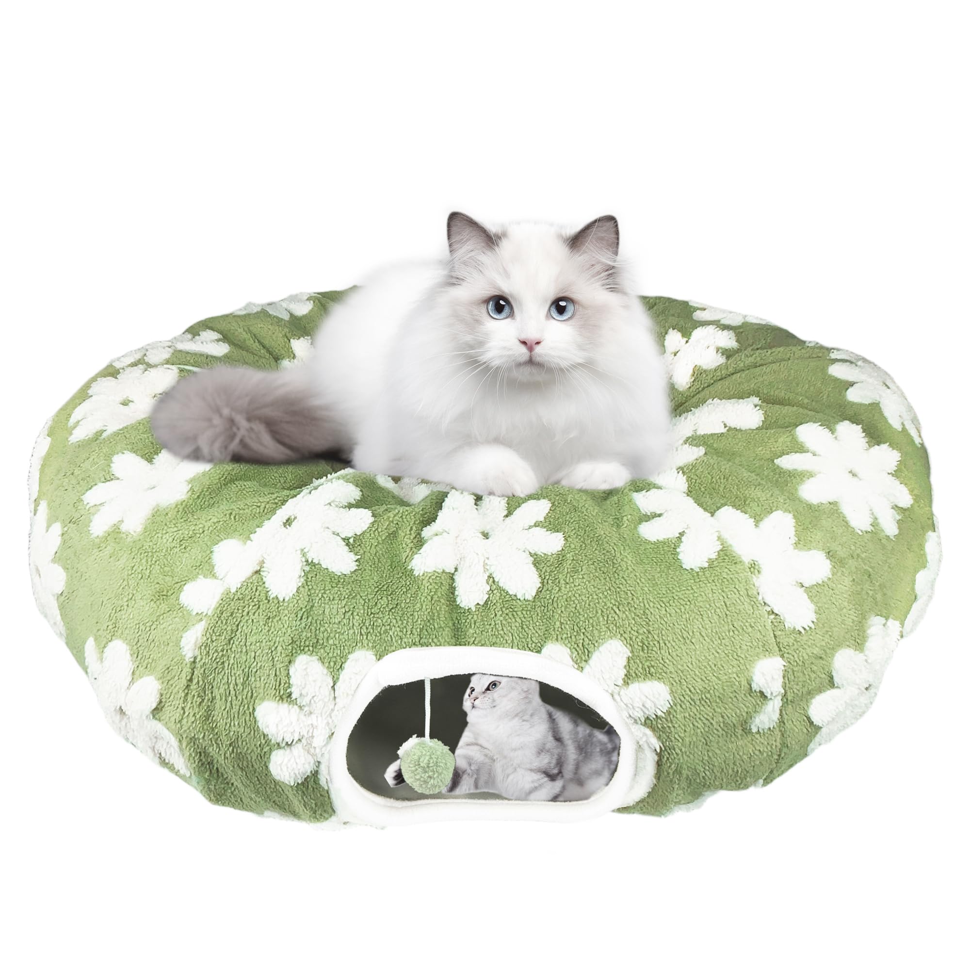 Cat Play Tunnel With Washable Cushion Bed, Round And S-Shape Malfunction Cat Tube Donut Tunnel Cave For Cats/Puppy/Kitten/Rabbit