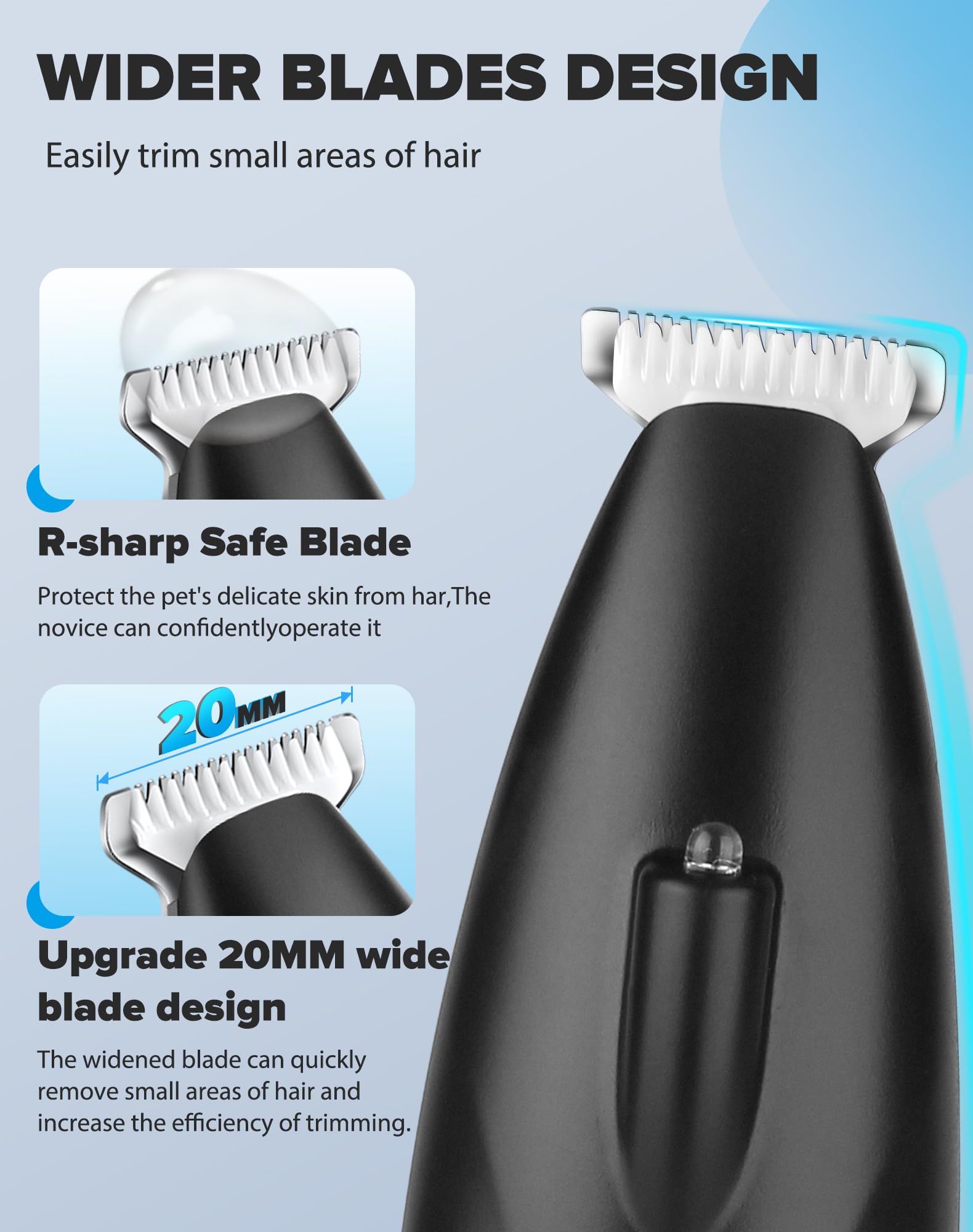 dodiff Dogs Paw Trimmer, 2 Speed Low Noise Dog Clippers for Grooming, Cordless Rechargeable Dog Hair Trimmer with LED Light, Wid