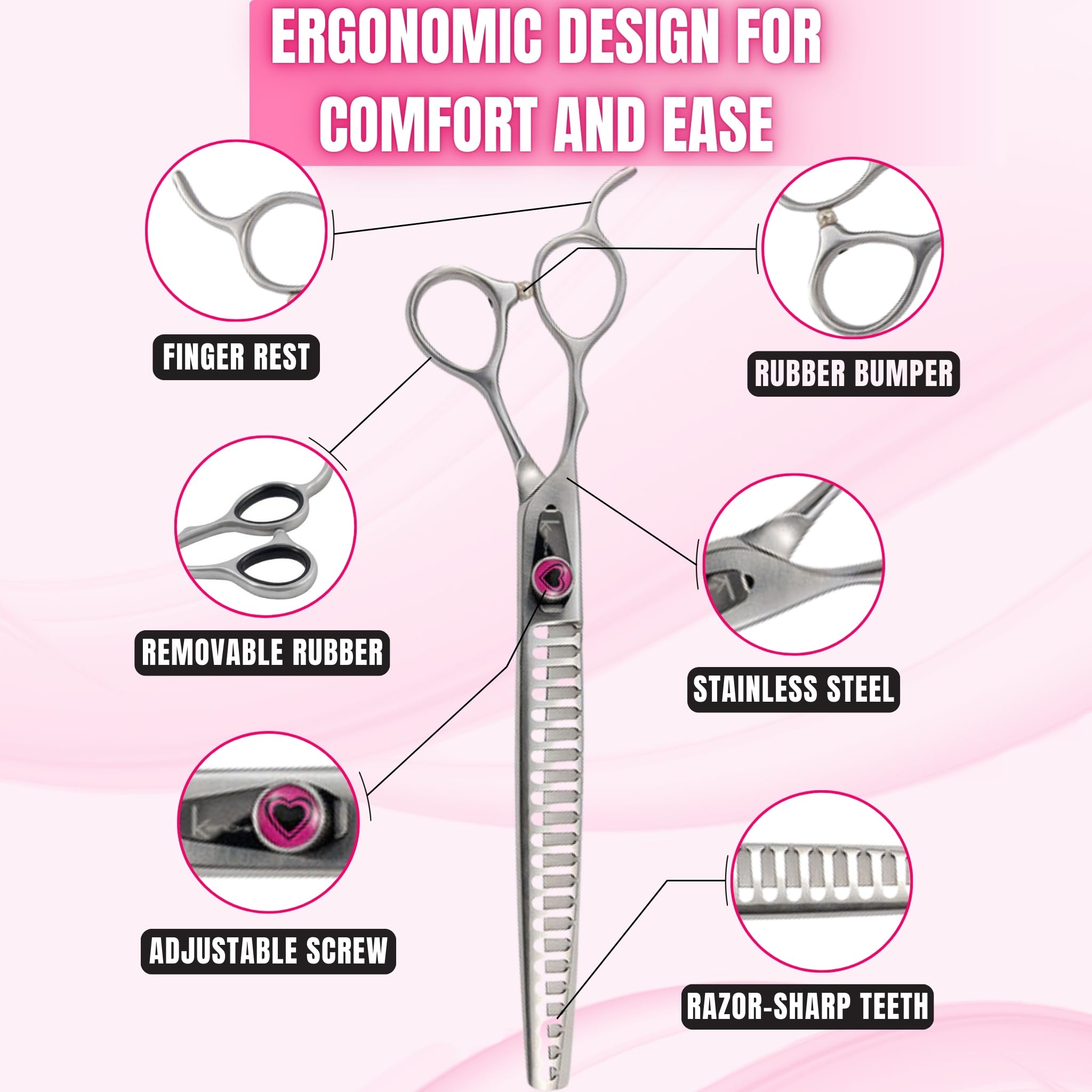 Kenchii Left Handed Dog Grooming Scissors | 22 Tooth Blender Dog Grooming Shears | Thinning Shears For All Dog Breeds | Pet Hair Blending Scissor | Pet Grooming Accessories | Love Collection