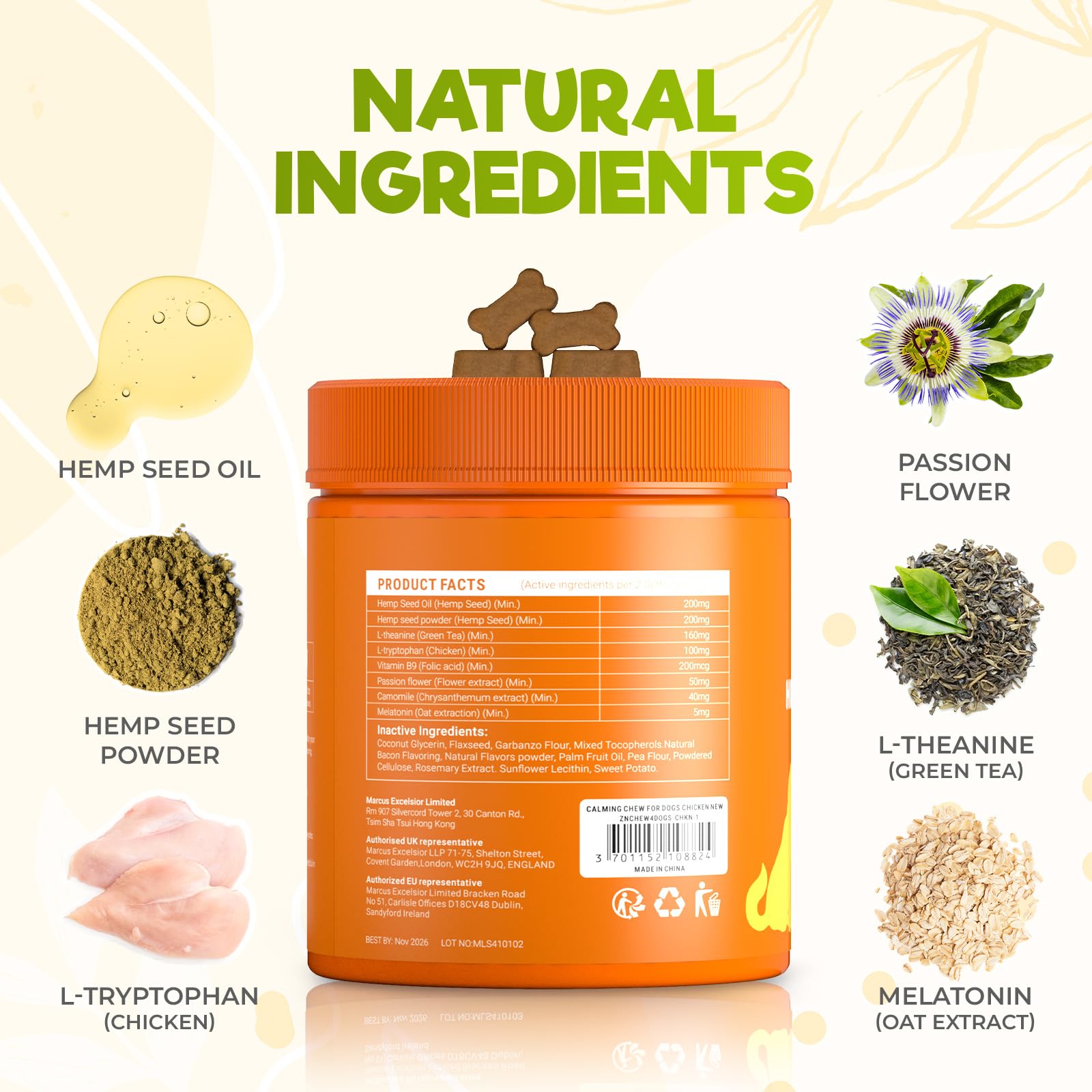 ZENO Hemp Calming Chews for Dogs Anxiety 200 pcs - Chicken Flavored - Anxiety Relief - Calming Chews Treats - Melatonin for Dogs