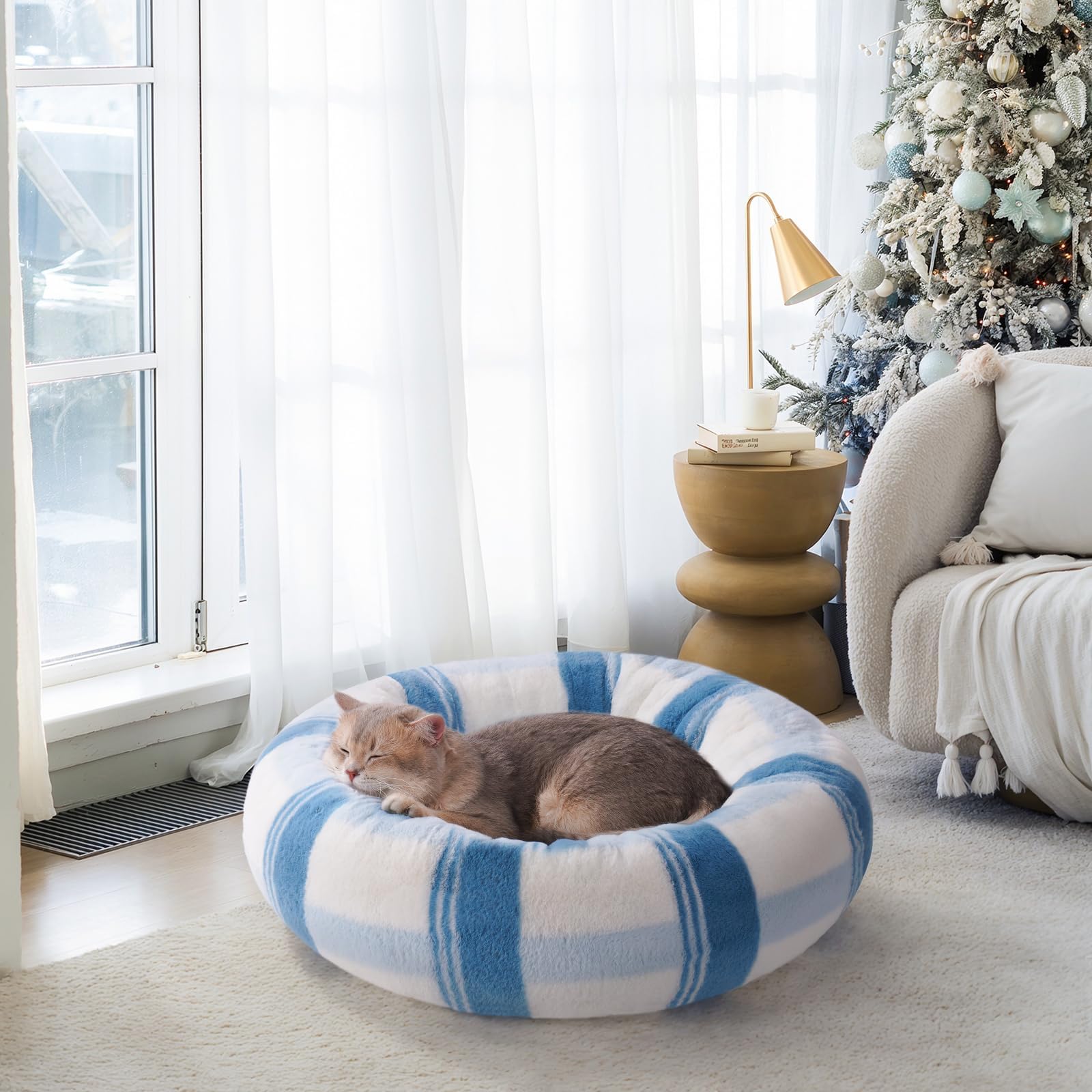 Mewoofun Cat Beds For Indoor Cats, Round Cat Bed Calming Pet Bed With Non-Slip Bottom, Fluffy Washable Dog Bed For Puppy And Kit
