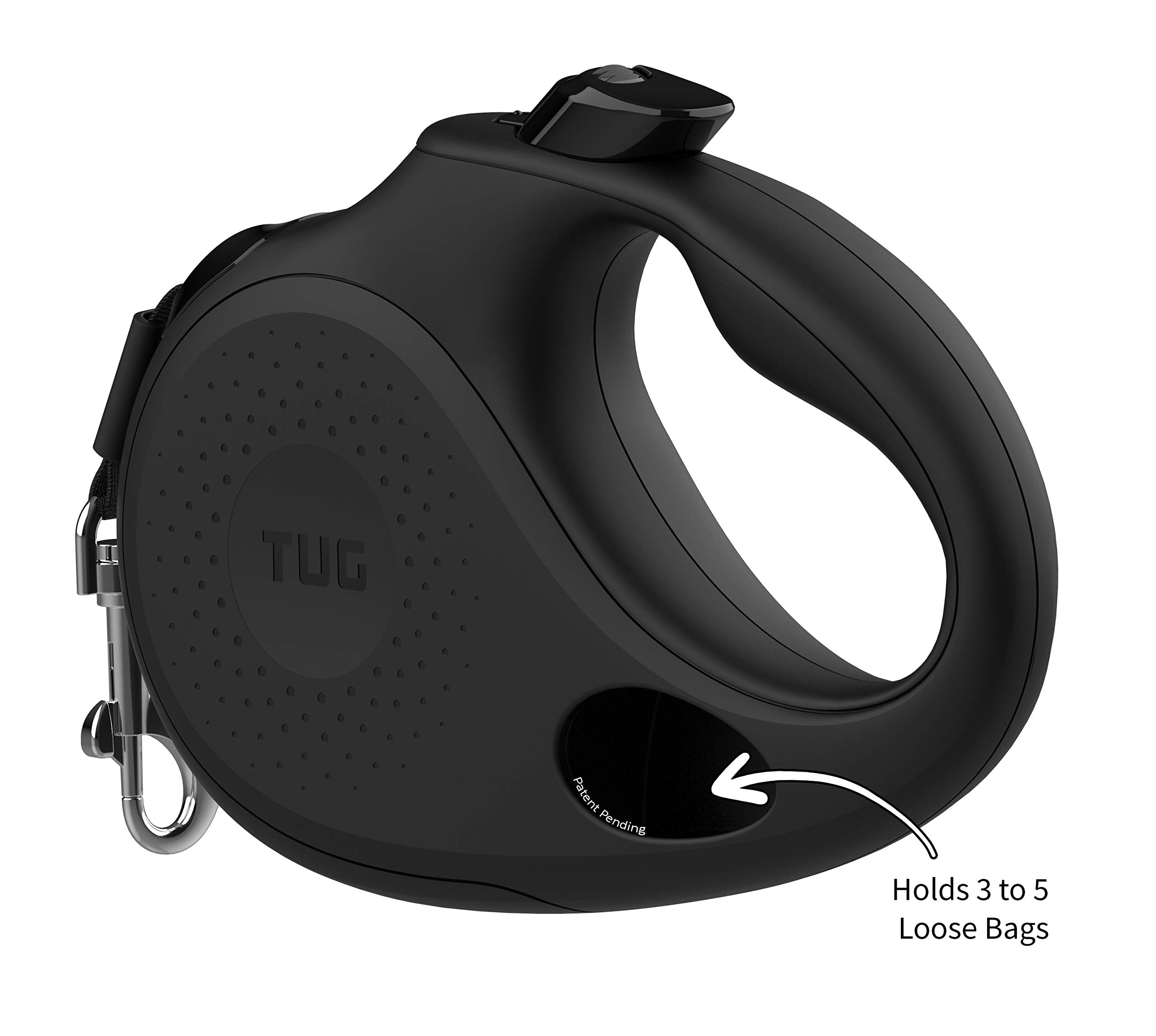 Tug Oval 360?Tangle-Free Retractable Dog Leash With Integrated Waste Bag Dispenser (Large, Black)