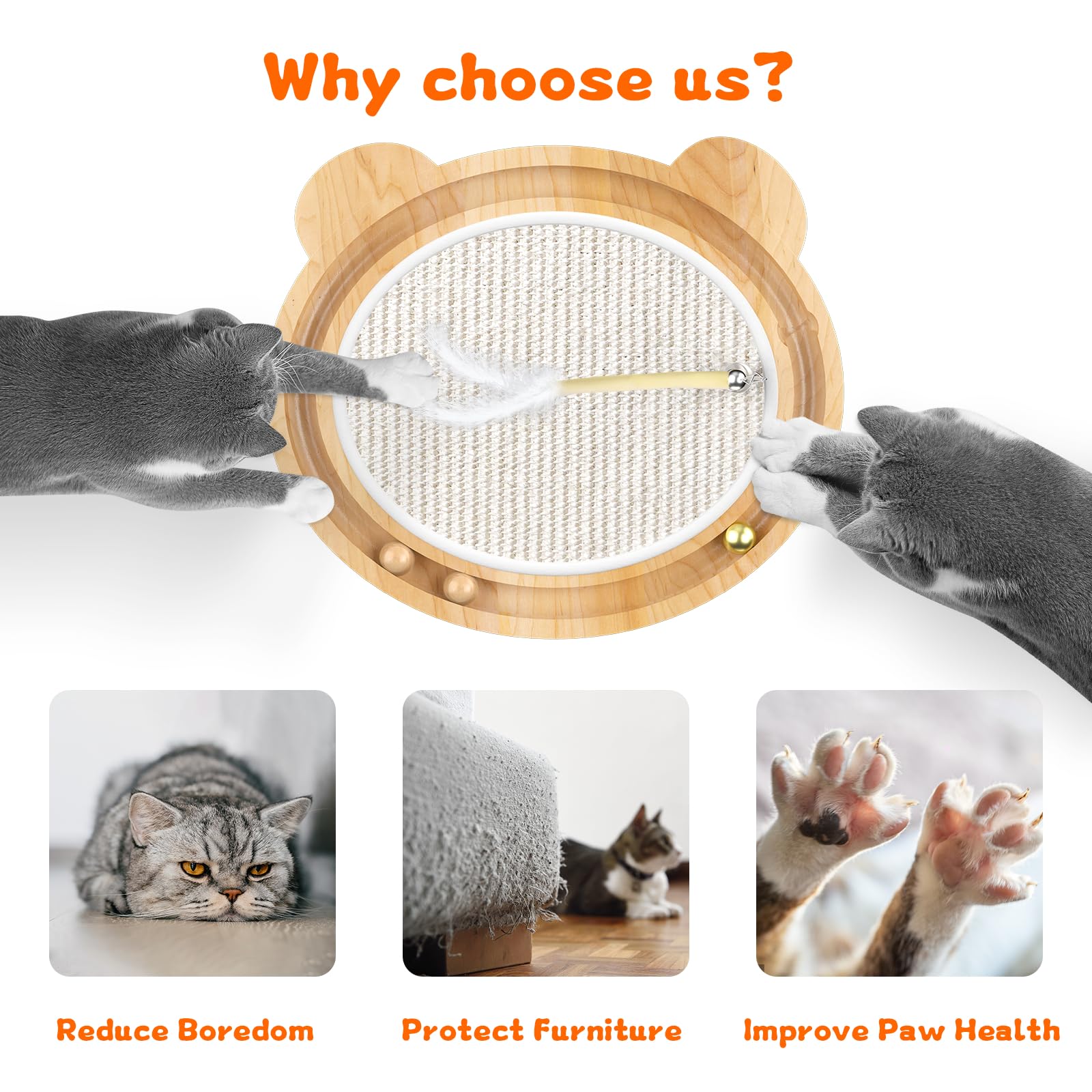 3-In-1 Cat Toys, Scratcher, Toys For Indoor Cats, Natural Sisal Scratching Board, Kitten Interactive With Ball Track & Retractab
