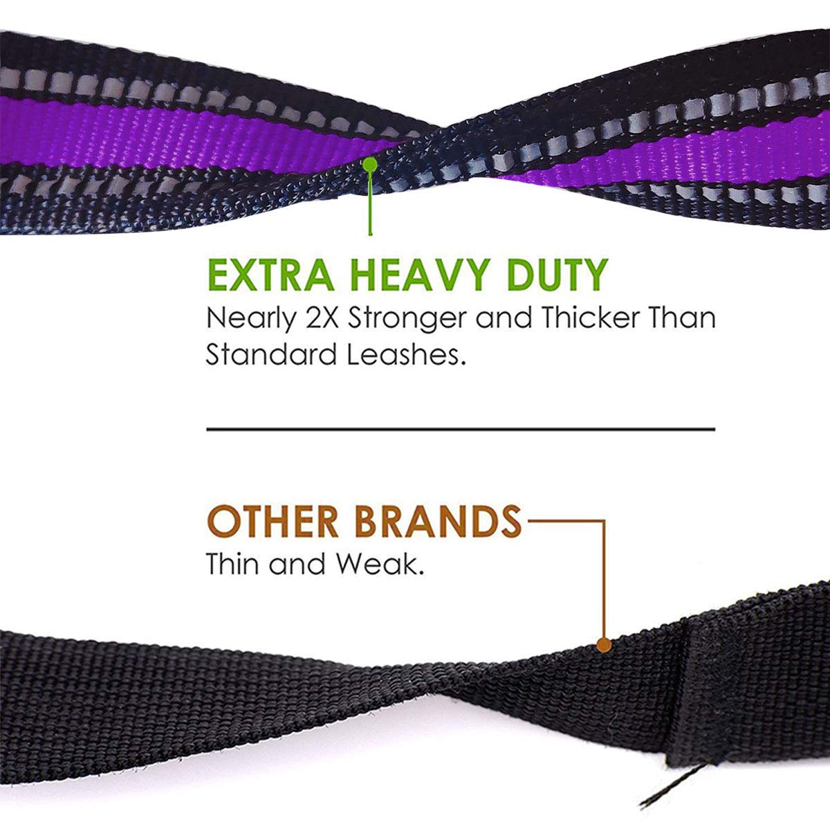 Jsxd Heavy Duty Double Handle Dog Leash - 5 Ft With Comfortable Padded And Reflective Rope, For Small To Large Dogs (Wide-Purple