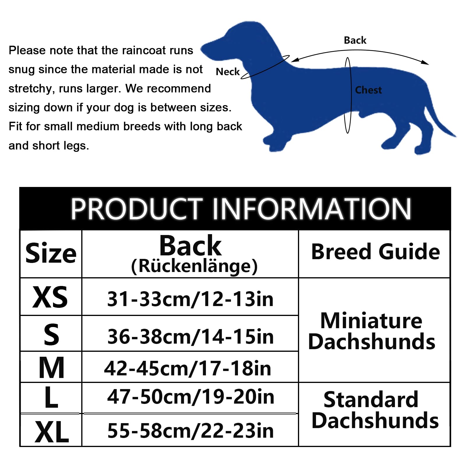 Dachshund Raincoat Waterproof, Perfect For Dachshund Sausage Weiner Long Back Breeds With Reflective Stripe Rain Coat For Dogs Great Coverage In Autumn Winter - Red - L