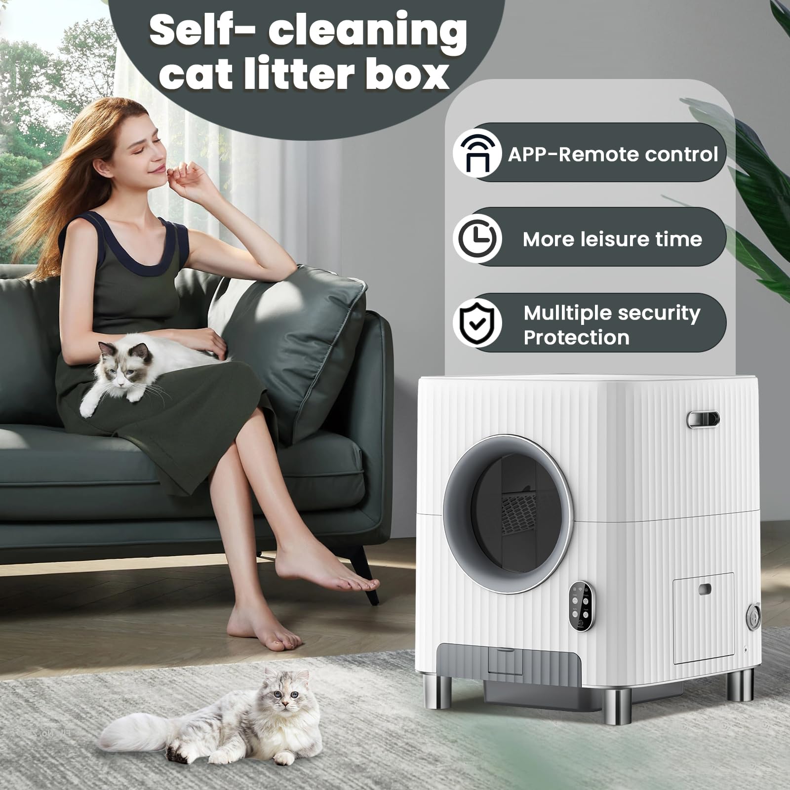 Upgraded Charmkit Self Cleaning Cat Litter Box,Electric Entrance Door Automatic Cat Litter Box,Self Cleaning Litter Box for Mult