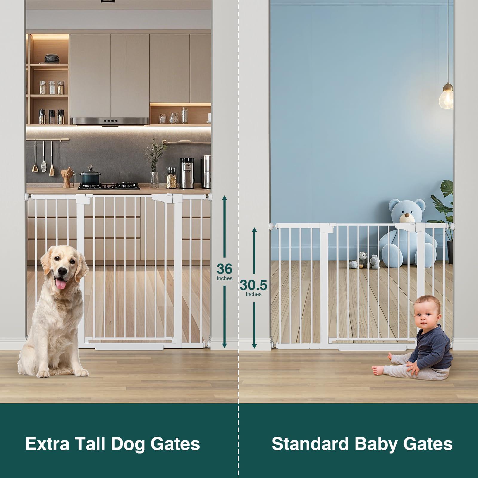 Cumbor 36' Extra Tall Baby Gate For Stairs, 29.7-48' Wide Dog Gates For Doorways, Auto Close Safety Gate For Babies And Pets, Easy Install, Pressure Mounted, Fits Doorways, Stairs, Entryways, White