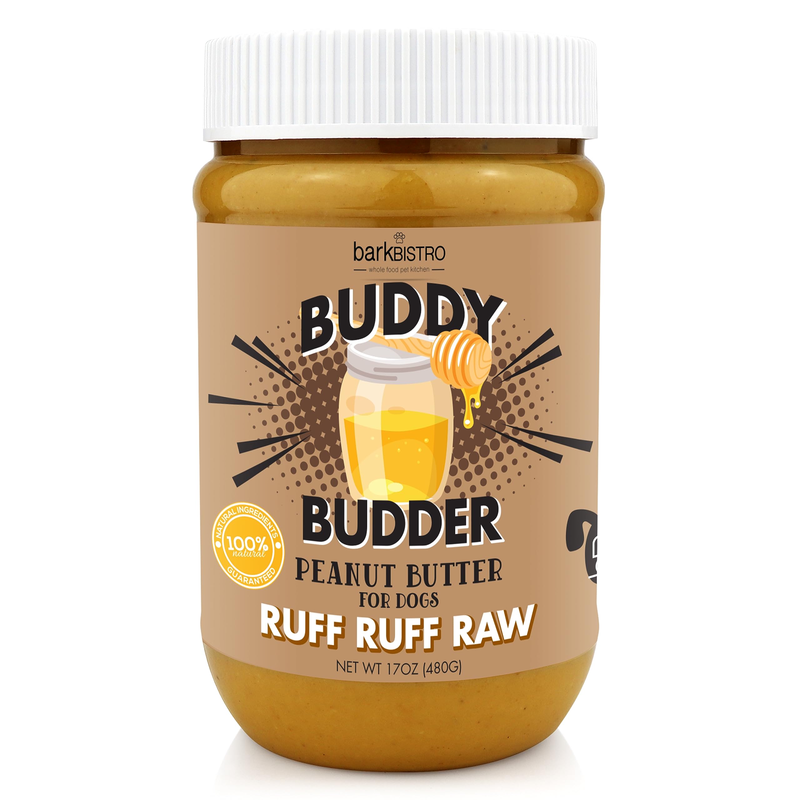 BUDDY BUDDER, Ruff Ruff Raw, Natural Dog Peanut Butter, Dog TreatMade in USA, (17 oz Jars)