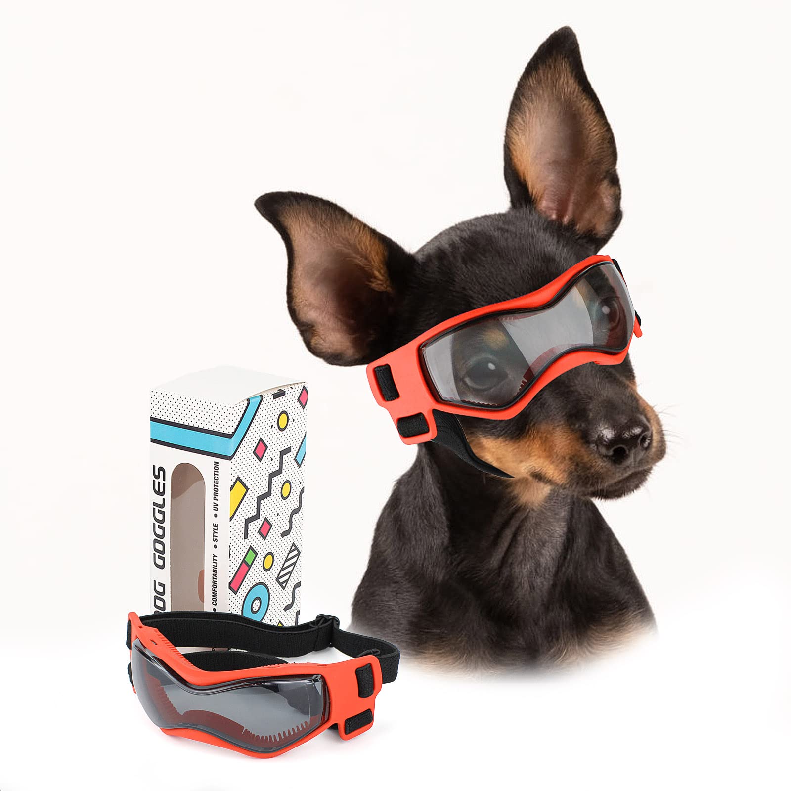 Petleso Dog Goggles Small Breed, Dog Sunglasses For Small Breed Uv Protection Eyewear For Small Dog Outdoor Riding Driving, Small Orange