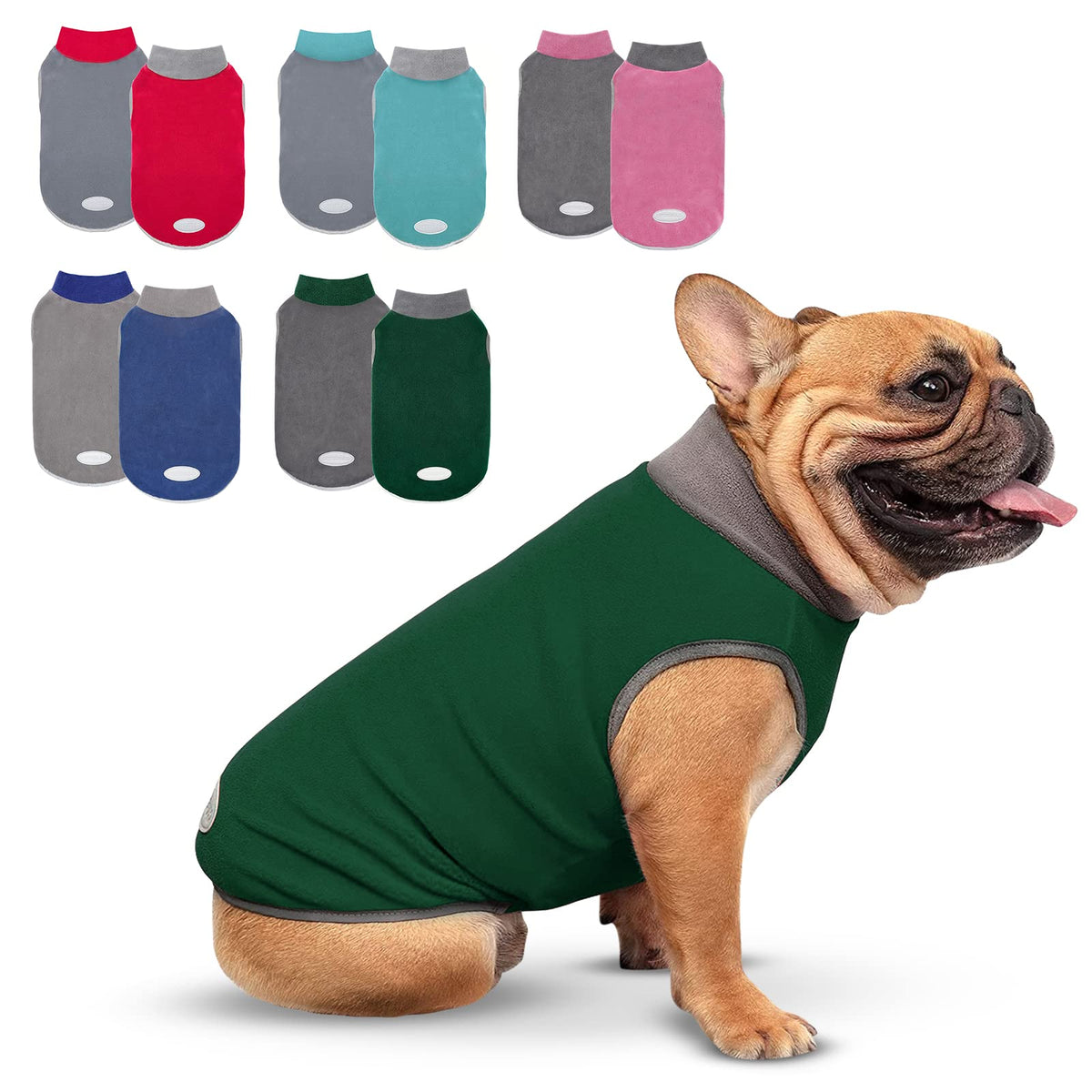 Cyeollo 2 Pack Dog Sweaters Stretchy Fleece Sweatshirt With Reflective Stripe Pullover Stretchable Dog Sweater Dog Clothes For Small Puppy Dogs Cats Size S Green & Grey