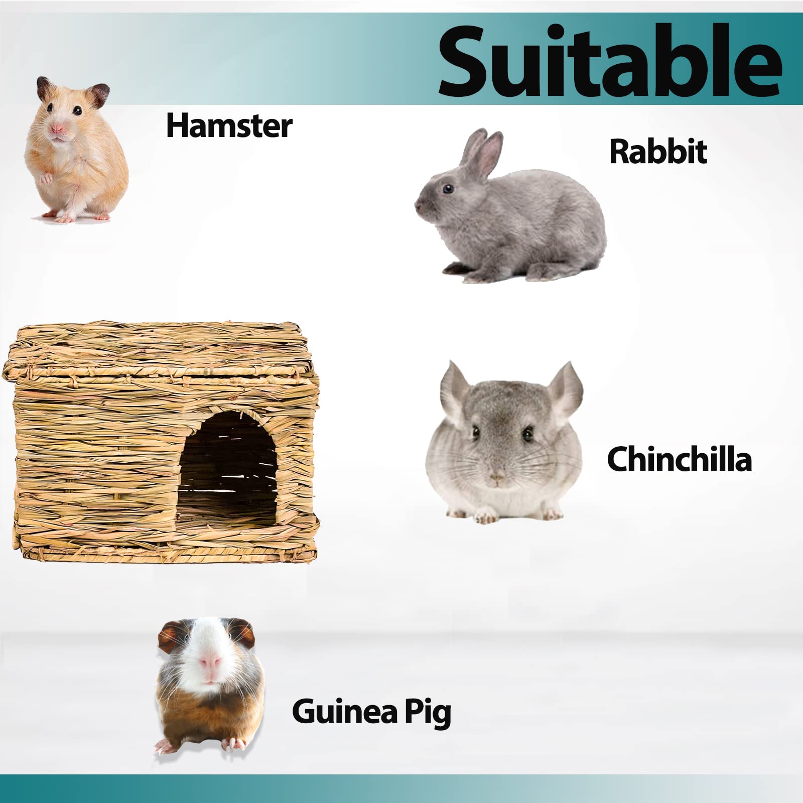 Hercocci Extra Large Grass House For Rabbit, Foldable & Comfortable - Small Animal Hut Play Hideaway Bed Hay Mat Chew Toy For Bunny Guinea Pig Hamster Chinchilla (1 Pack)