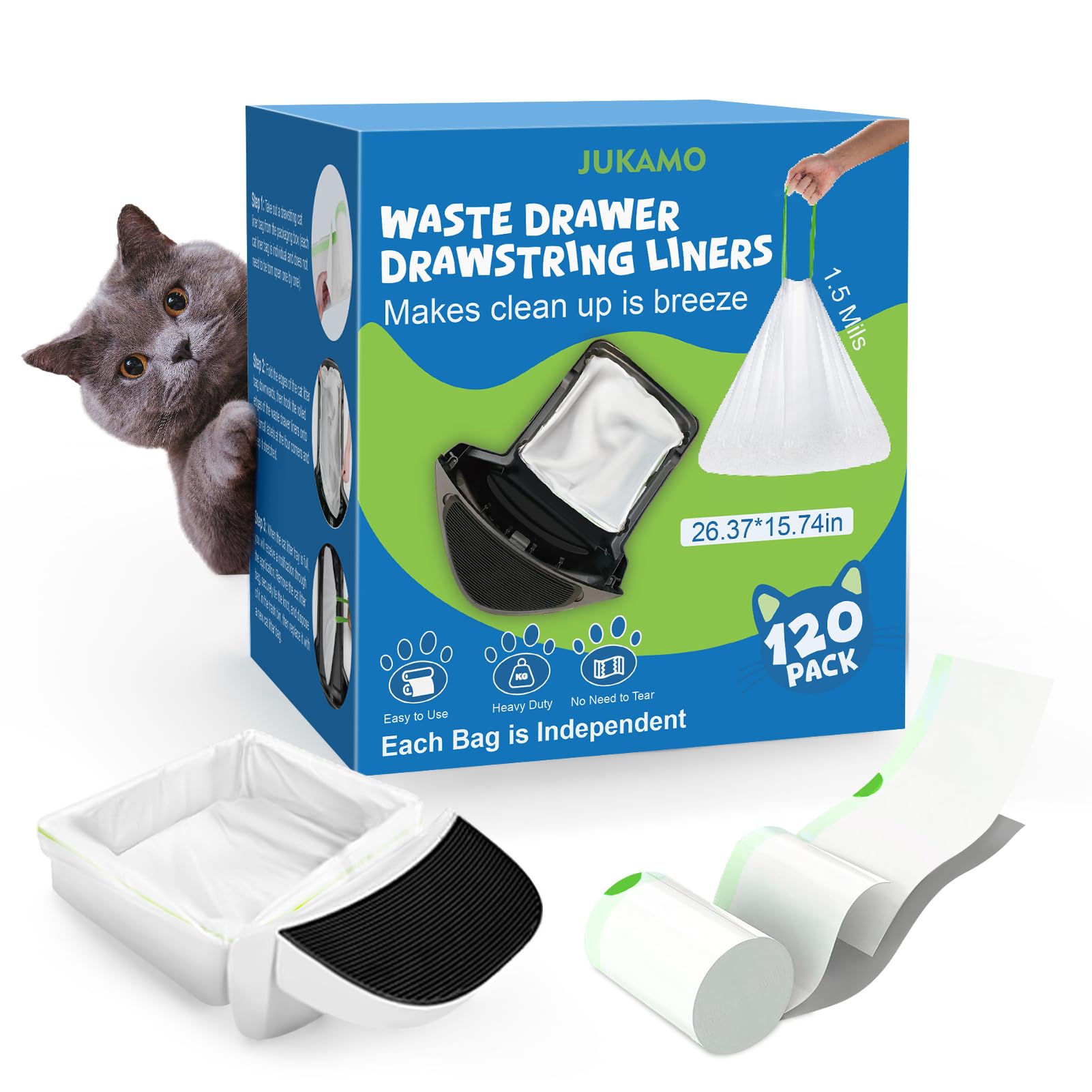 120 Pack Litter Box Robot 3 And 4 Waste Bags, 1.5 Mils Thick Drawstrings Closure Cat Litter Box Bags Liners Compatible With Auto