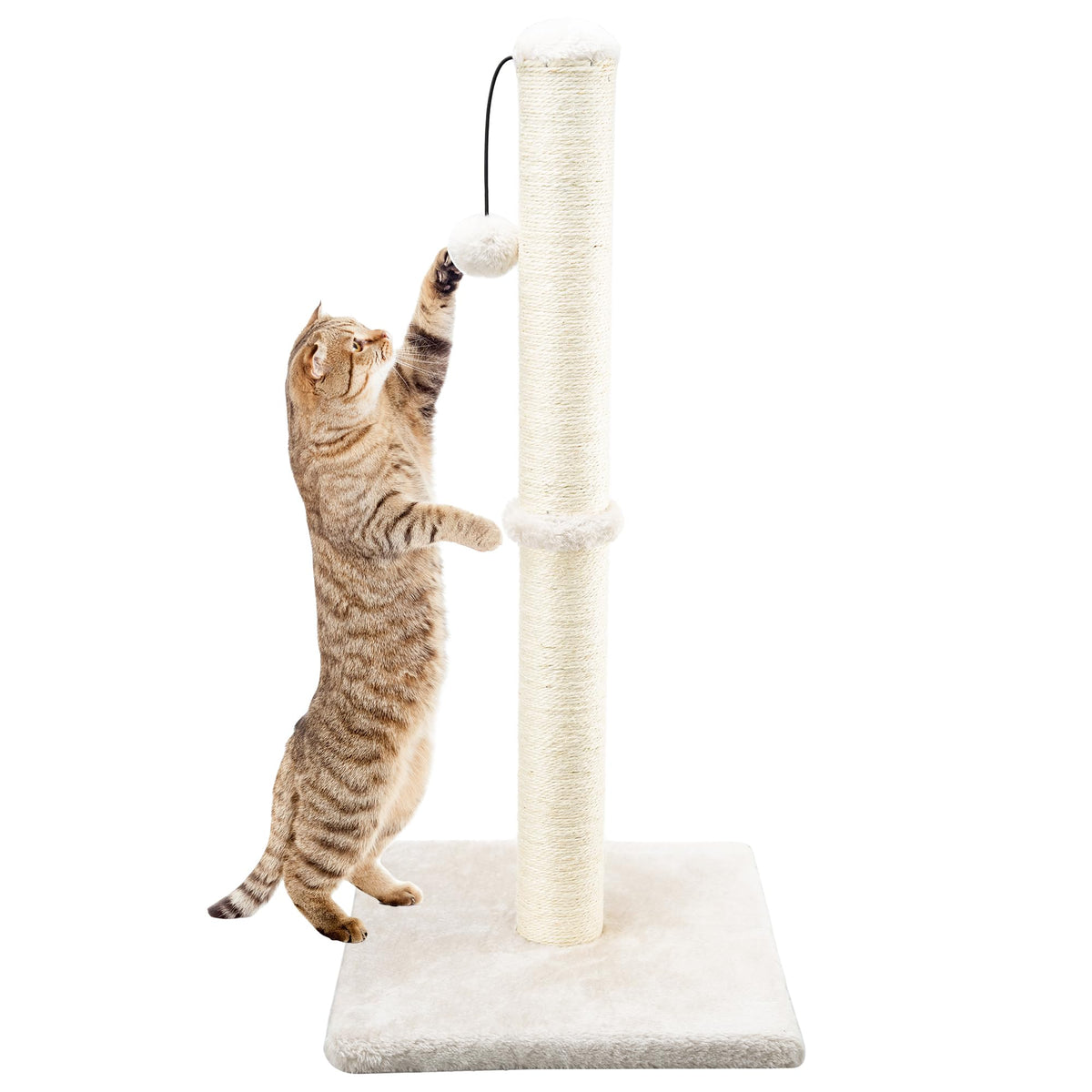 Dimaka 29' Height Tall Cat Scratching Post, Claw Scratcher With Sisal Rope And Covered With Soft Smooth Plush, Vertical Scratch [Full Strectch] For Standard Size Cats. (Beige)