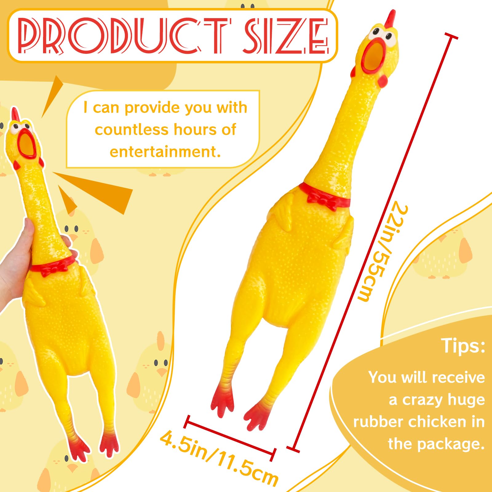 Xeehwb 22 Inch Crazy Huge Rubber Chicken,Yellow Squeeze Chicken Toys,Squeaky Chicken Dog Toys,Squawking Prank Novelty Gag Gift