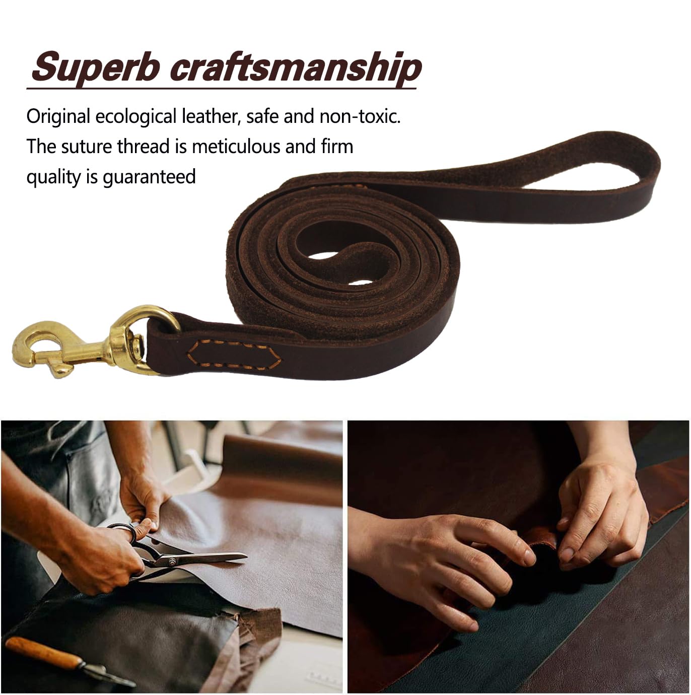 Leather Dog Leash 6Ft X 3/4 Inch, Heavy Duty Genuine Leather Braided Dog Training Leash, Soft And Strong Cowhide Dog Leashes For