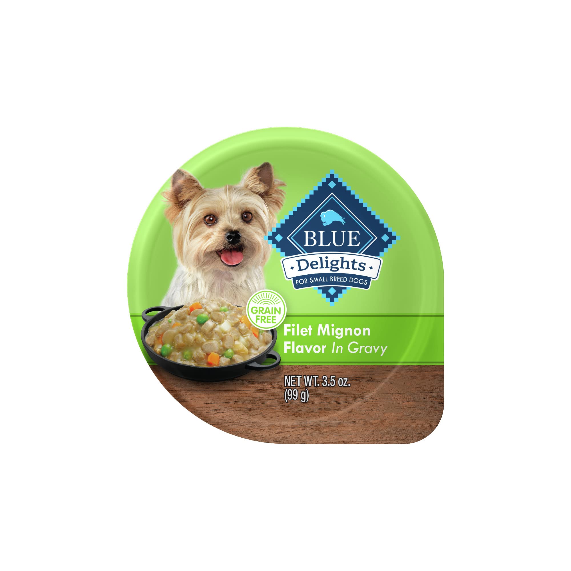 Blue Buffalo Delights Small Breed Natural Wet Dog Food, Filet Mignon Flavor in Gravy, 3.5-oz Cups, 12 Count