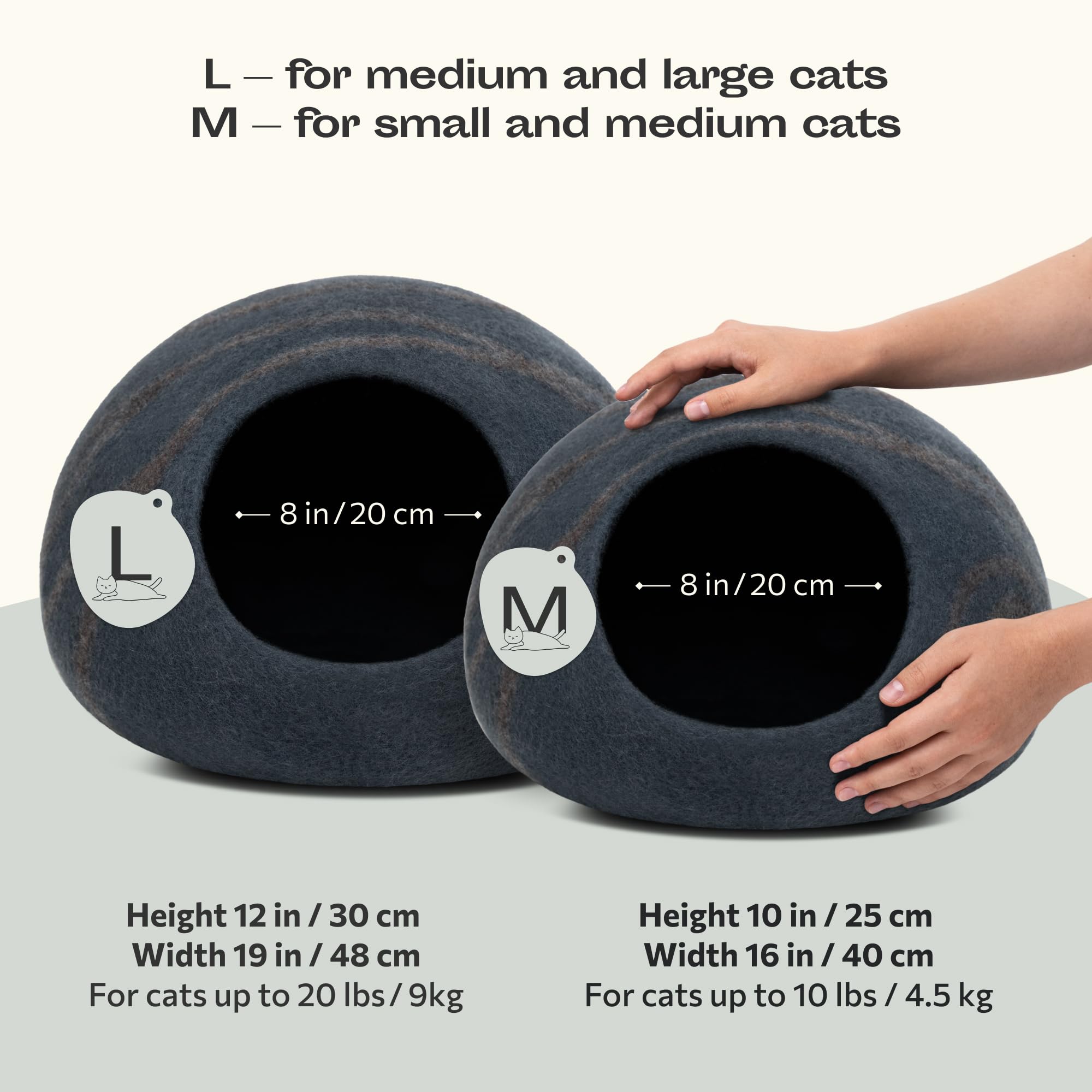 MEOWFIA Cat Cave - Premium Felt Cat Bed for Indoor Cats, Handmade 100% Merino Wool (Medium, Slate Grey)