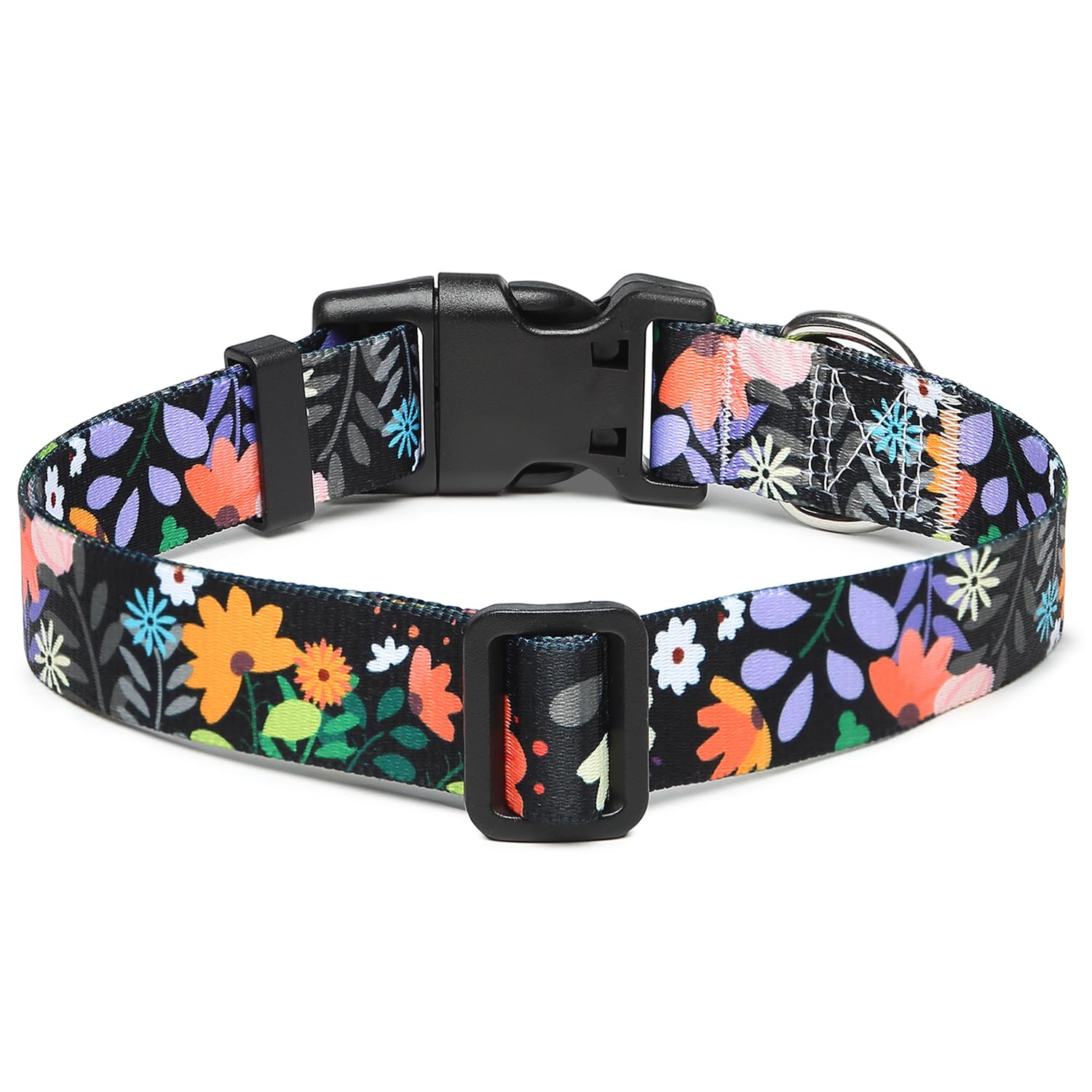 Mercano Adjustable Dog Collar - Special Design Patterns, Soft Nylon Comfortable Durable Pet Collar For Small Medium Large Dogs (L, Floral Orange)