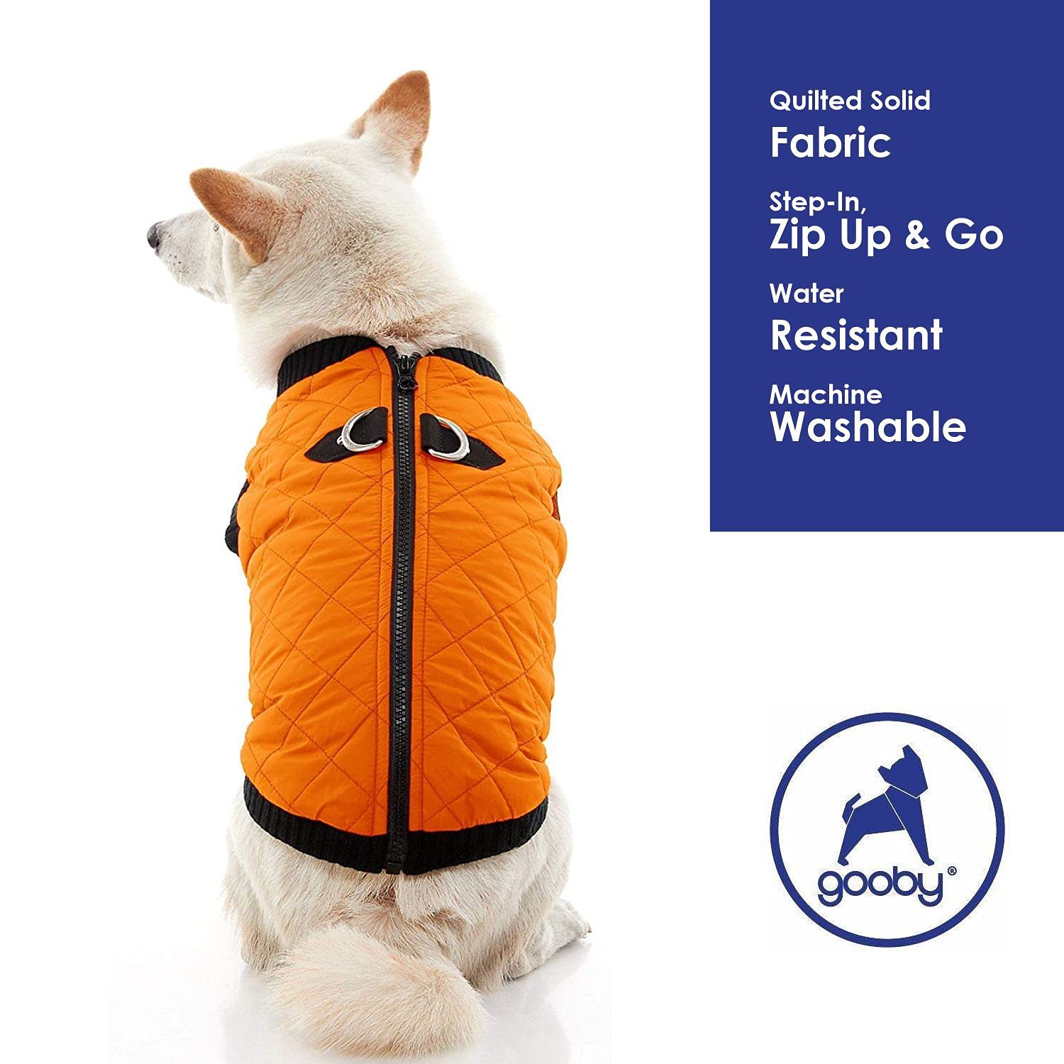 Gooby Fashion Vest Dog Jacket - Orange, Large - Warm Zip Up Dog Bomber Vest With Dual D Ring Leash - Winter Water Resistant Small Dog Sweater - Dog Clothes For Small Dogs Boy Or Medium Dogs