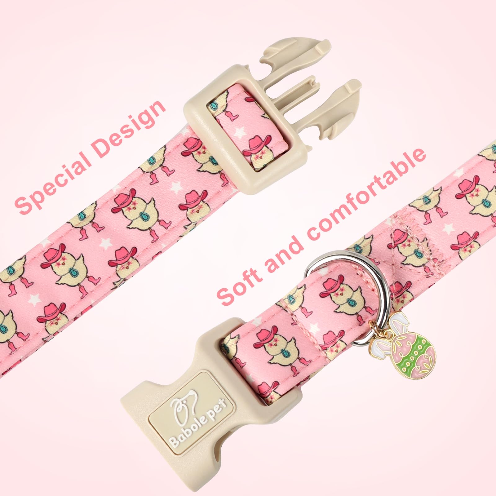 Babole Pet Easter Collar - Pink with Cute Chickens Print, Adjustable Comfortable with Quick Release Buckle for Small Dogs