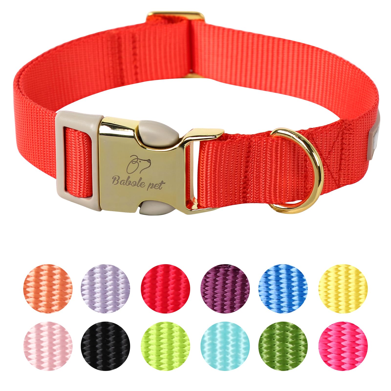 Babole Nylon Dog Collars Red For Small Puppy Dog,13 Colors,Adjustable Soft Comfortable Pet Collars With Safety Metal Buckle For Medium Large Boy&Girl&Female Dog(M)